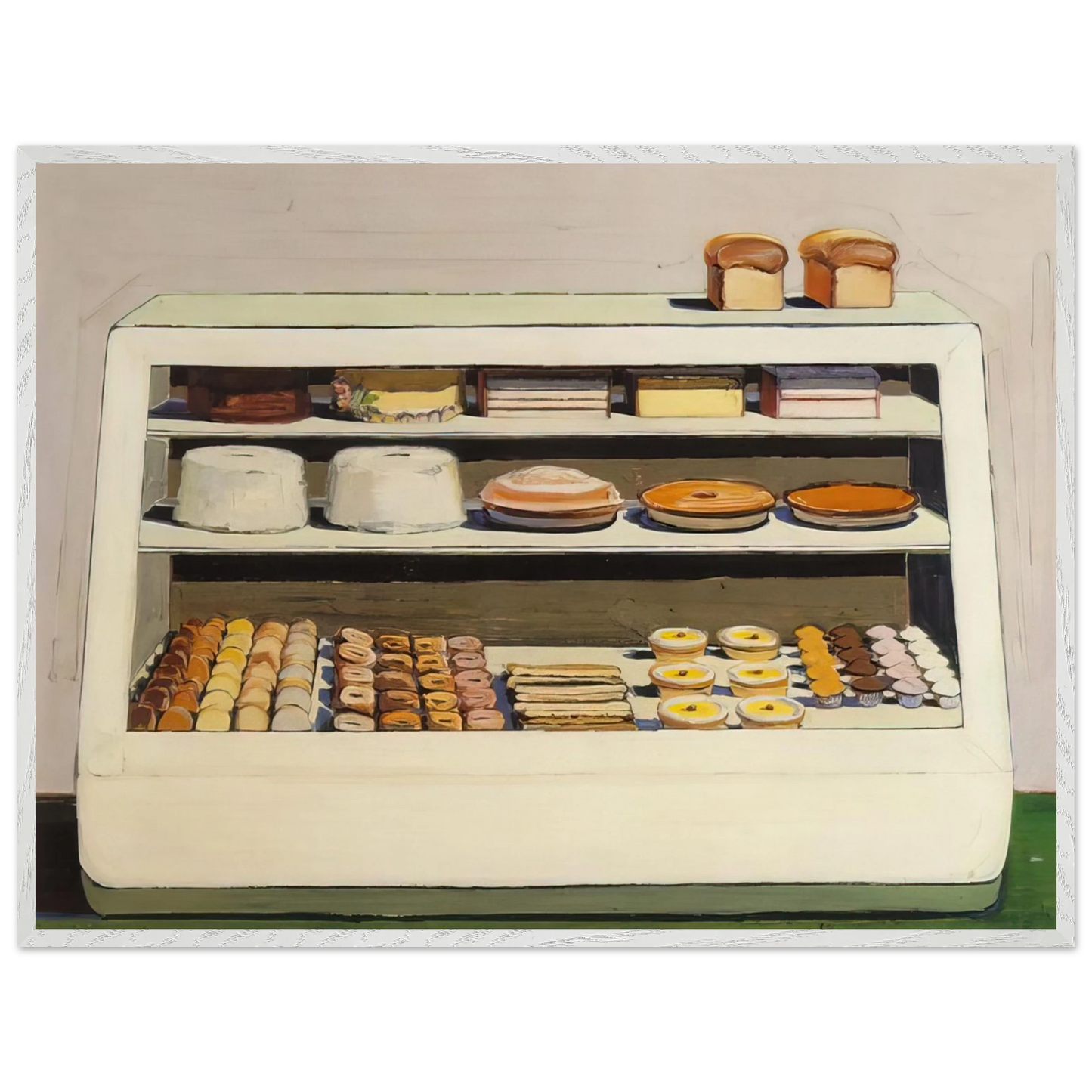 Wayne Thiebaud - Bakery Counter - 1962 Wall Art - 30x40 cm / 12x16 inches - Premium Wooden Framed Poster With Fine Art Paper - White frame