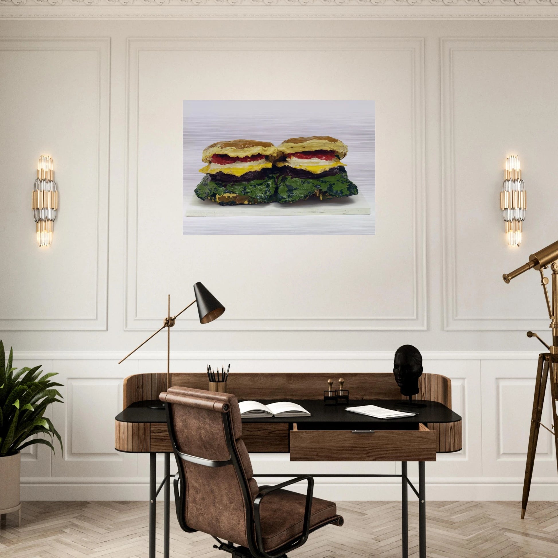 TWO CHEESEBURGERS WITH EVERYTHING DUAL HAMBURGERS 1962 - Claes Oldenburg Brushed Aluminum Print - 70x100 cm / 28x40 inches | Claes Oldenburg Aluminum Print | Claes Oldenburg Prints