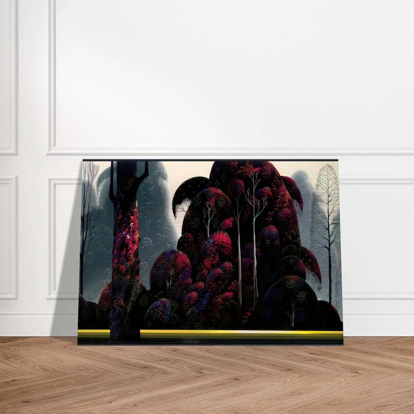 Crimson Eucalyptus - Eyvind Earle Brushed Aluminum Print - 70x100 cm / 28x40 inches | Eyvind Earle Aluminum Print | Eyvind Earle Prints
