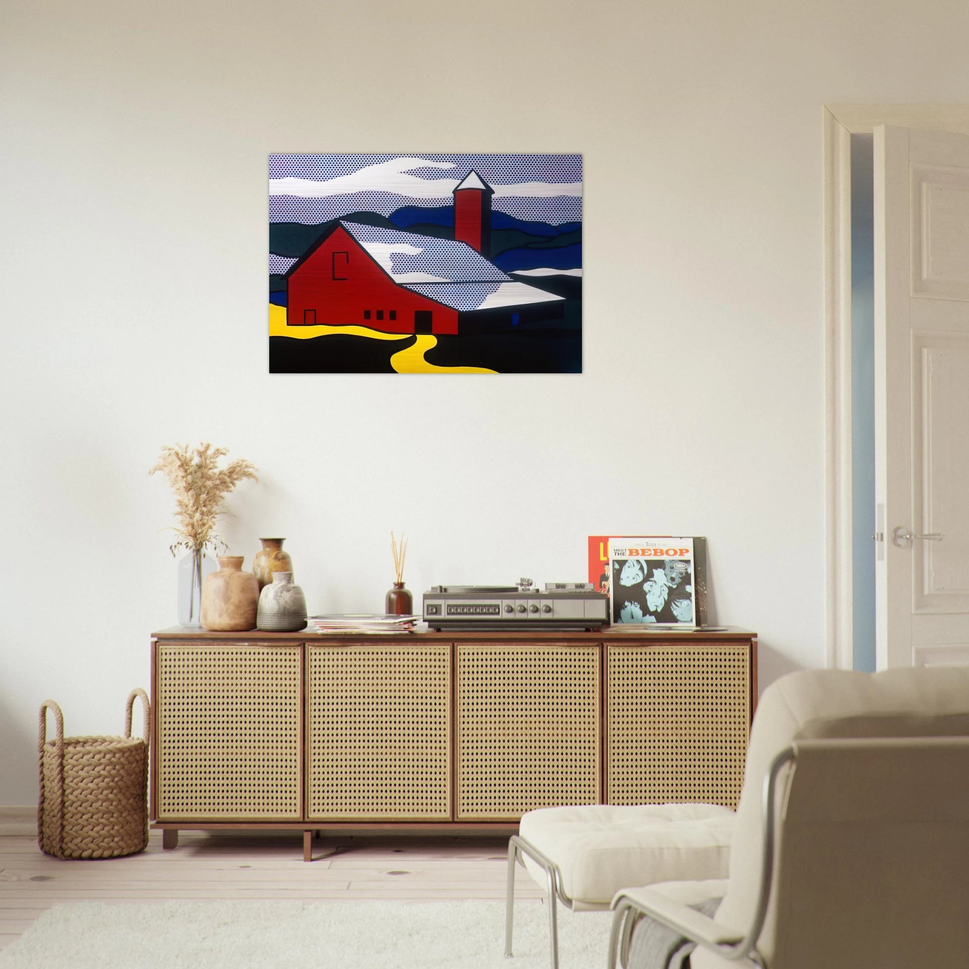 RED BARN II 1969 - Roy Lichtenstein Brushed Aluminum Print - 70x100 cm / 28x40 inches | Roy Lichtenstein Aluminum Print | Roy Lichtenstein Prints