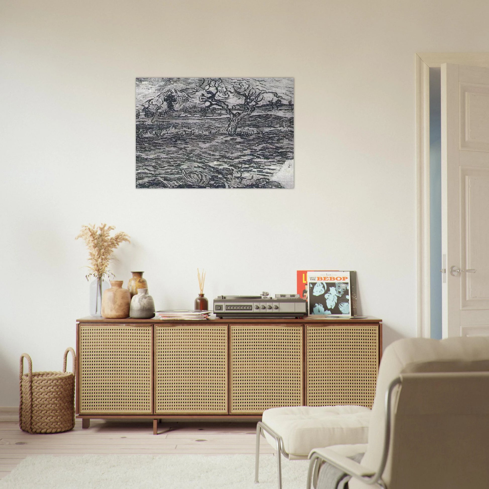 Landscape with Olive Tree and Mountains in the Background - Vincent van Gogh Brushed Aluminum Print - 70x100 cm / 28x40 inches | Vincent van Gogh Aluminum Print | Vincent van Gogh Prints
