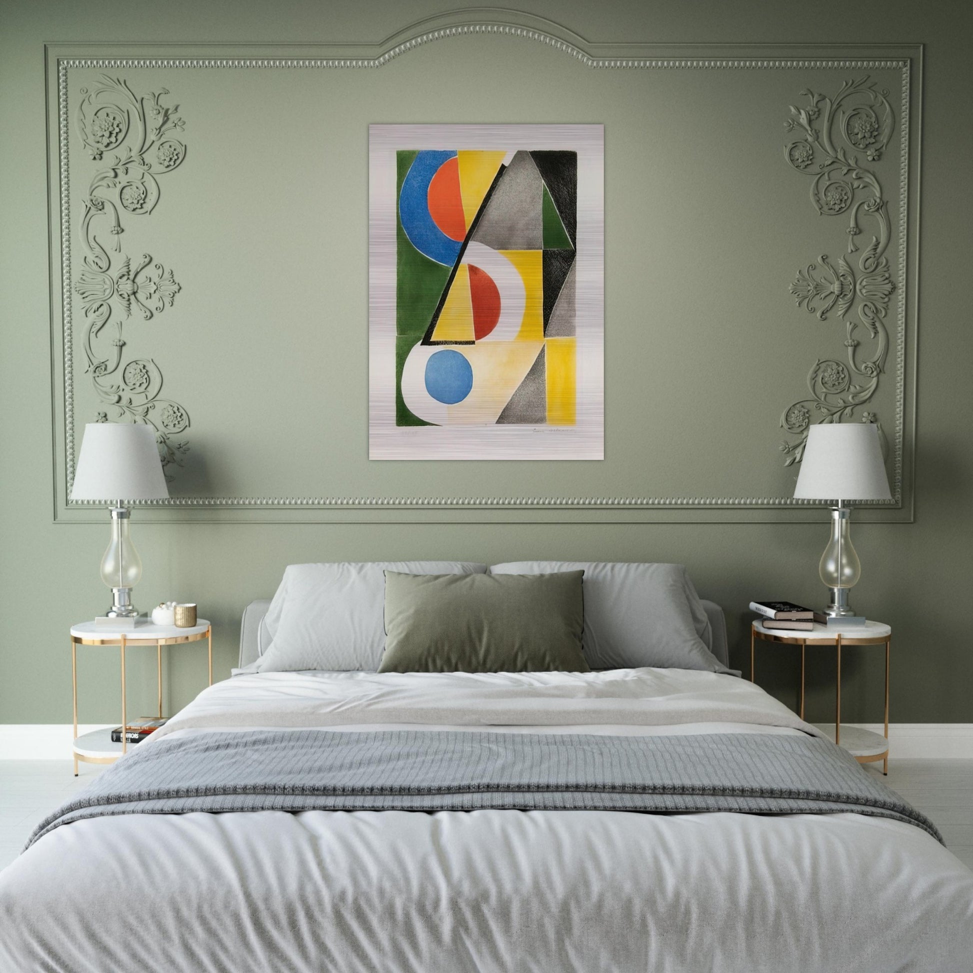 ABSTRACT COMPOSITION WITH TRIANGLES AND SEMICIRCLES - Sonia Delaunay Brushed Aluminum Print - 70x100 cm / 28x40 inches | Sonia Delaunay Aluminum Print | Sonia Delaunay Prints