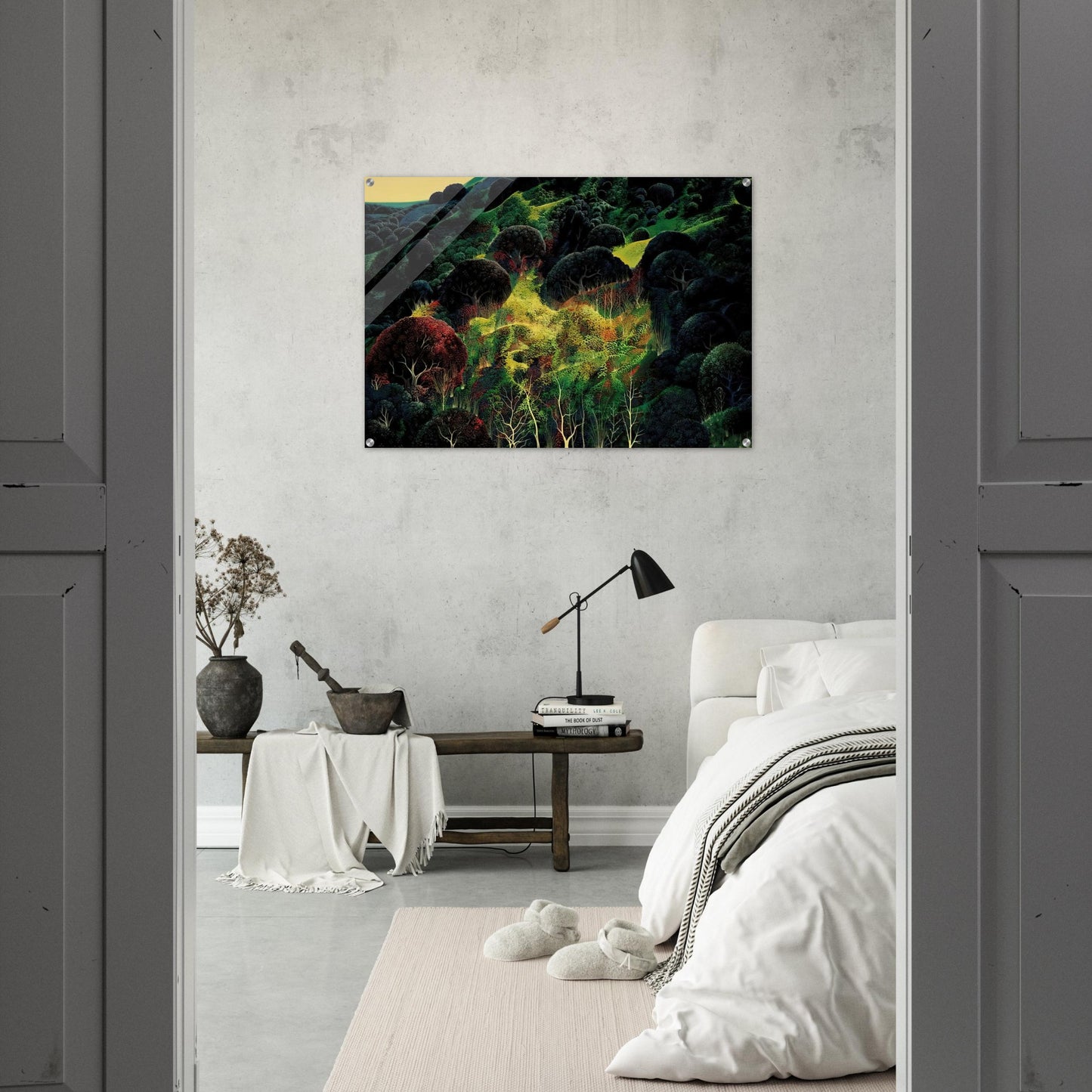 Autumn Fields - Eyvind Earle Acrylic Print - 70x100 cm / 28x40″ inches | Eyvind Earle Wall Art | Eyvind Earle Prints