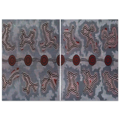 Narripi Dreaming Diptych - 1990 - Clifford Possum Tjapaltjarri Brushed Aluminum Print - 70x100 cm / 28x40 inches | Clifford Possum Tjapaltjarri Aluminum Print | Clifford Possum Tjapaltjarri Prints