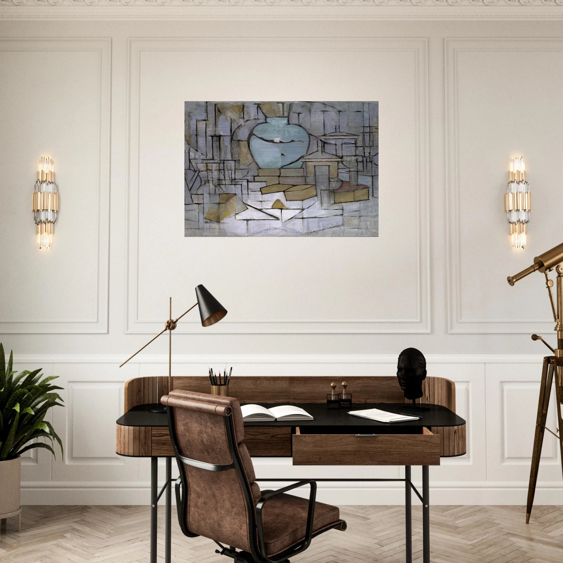 Still Life with Gingerpot 2 - Piet Mondrian Brushed Aluminum Print - 70x100 cm / 28x40 inches | Piet Mondrian Aluminum Print | Piet Mondrian Prints