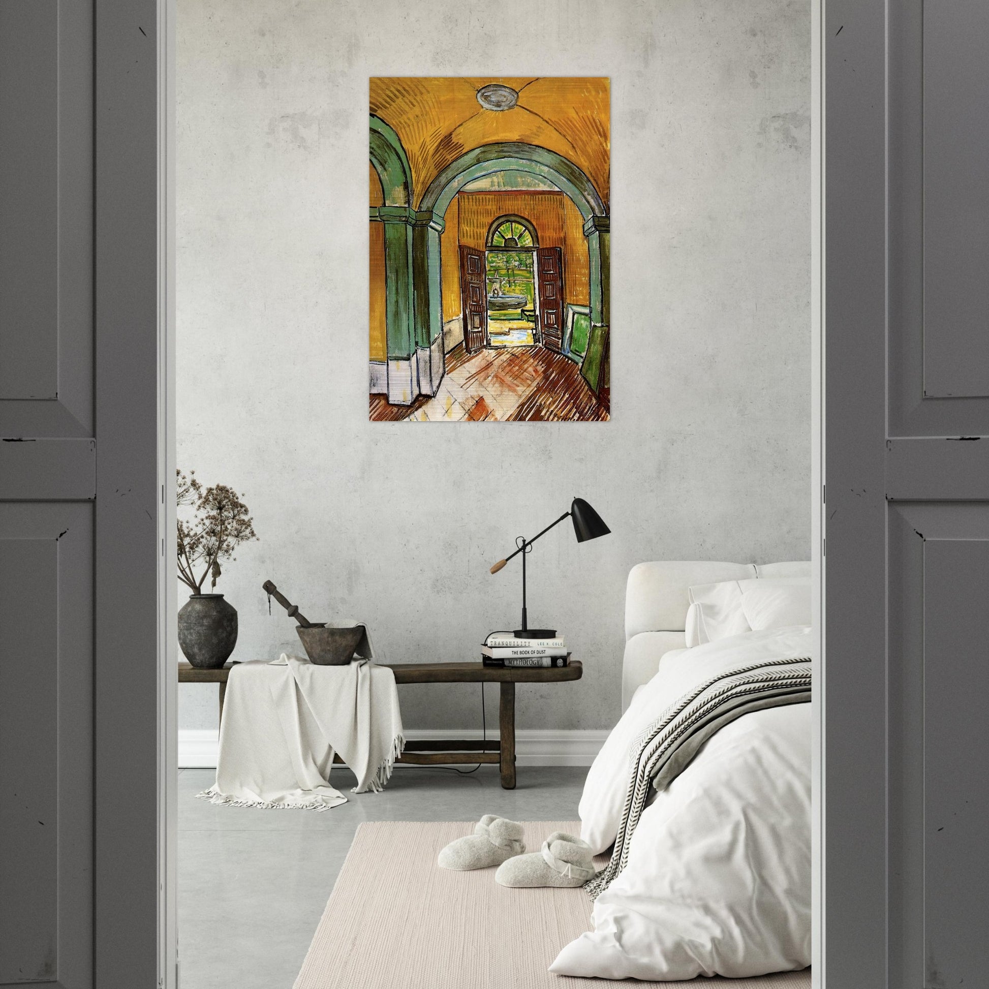 The Entrance Hall of Saint-Paul Hospital - Vincent van Gogh Brushed Aluminum Print - 70x100 cm / 28x40 inches | Vincent van Gogh Aluminum Print | Vincent van Gogh Prints