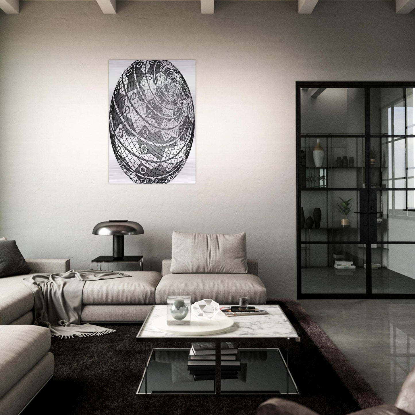 SPHERE SURFACE WITH FISHES - MC Escher Brushed Aluminum Print - 70x100 cm / 28x40 inches | MC Escher Aluminum Print | MC Escher Prints