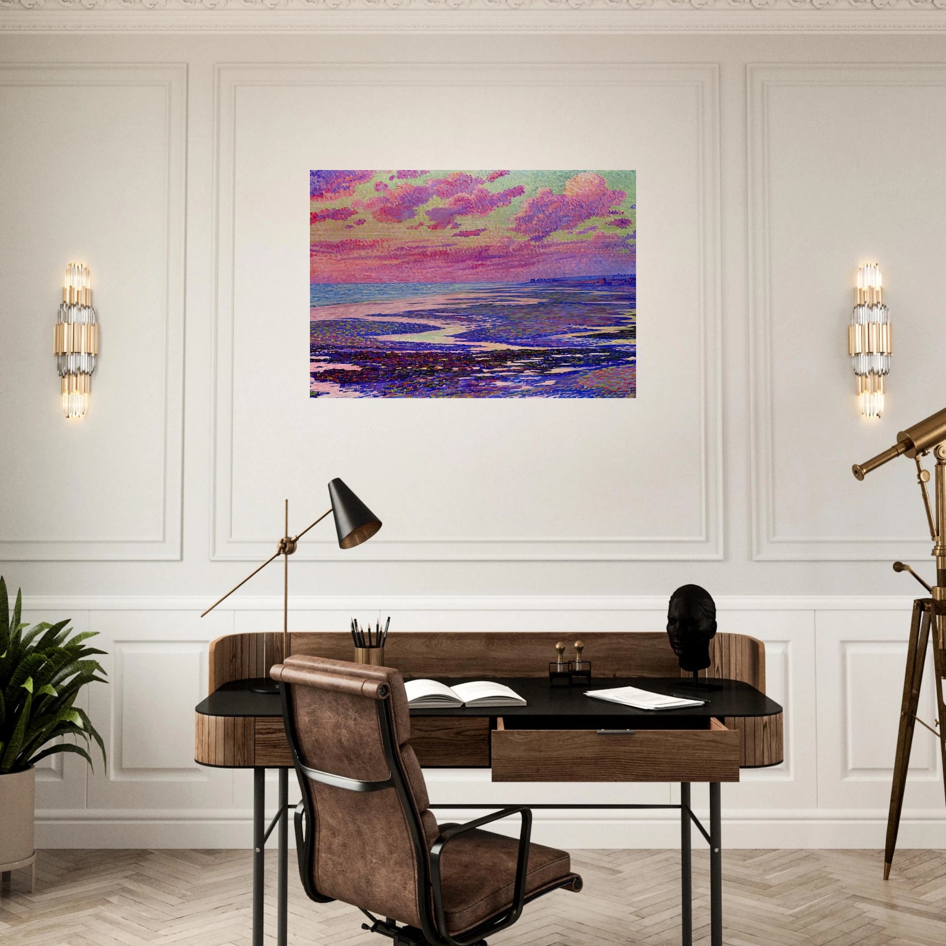 THE BEACH AT AMBLETEUSE AT LOW TIDE 1900 - Theo van Rysselberghe Brushed Aluminum Print - 70x100 cm / 28x40 inches | Theo van Rysselberghe Aluminum Print | Theo van Rysselberghe Prints