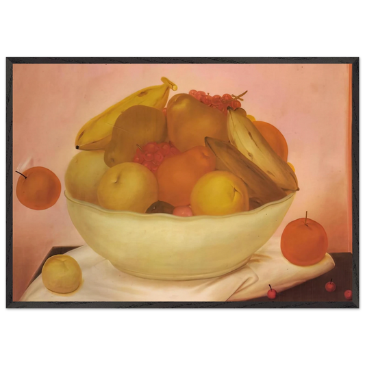 STILL LIFE WITH ORANGE FALLING - Fernando Botero 70x100 cm / 28x40 inches Framed Art Print – Black Wooden Frame