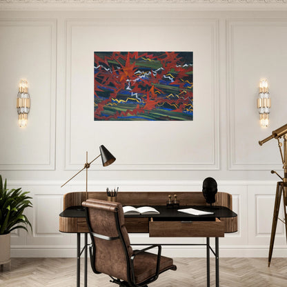 Explosion of Red on Green - Gerardo Dottori Brushed Aluminum Print - 70x100 cm / 28x40 inches | Gerardo Dottori Aluminum Print | Gerardo Dottori Prints