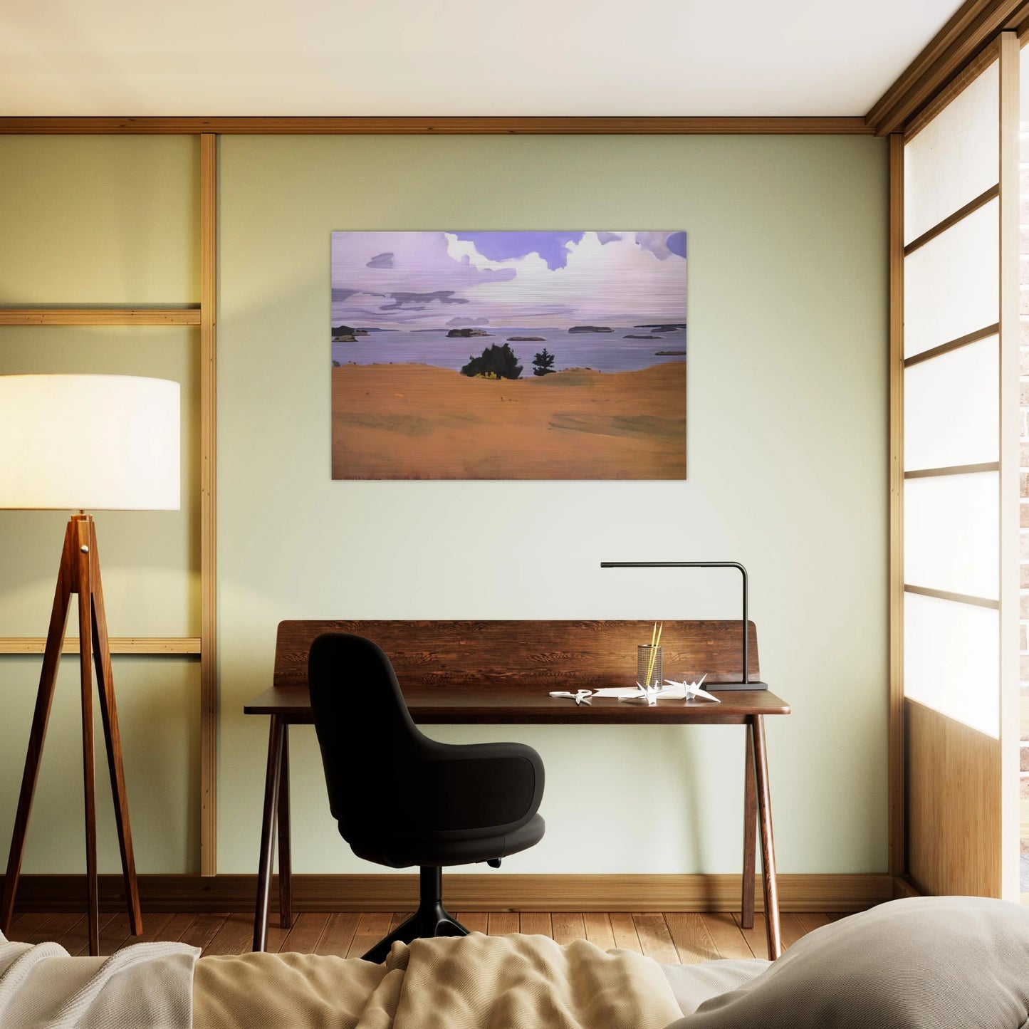PENOBSCOT BAY WITH YELLOW FIELD 1968 - Fairfield Porter Brushed Aluminum Print - 70x100 cm / 28x40 inches | Fairfield Porter Aluminum Print | Fairfield Porter Prints