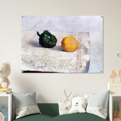 PEPPER AND LEMON ON A WHITE TABLECLOTH 1901 - Odilon Redon Acrylic Print - 70x100 cm / 28x40″ inches