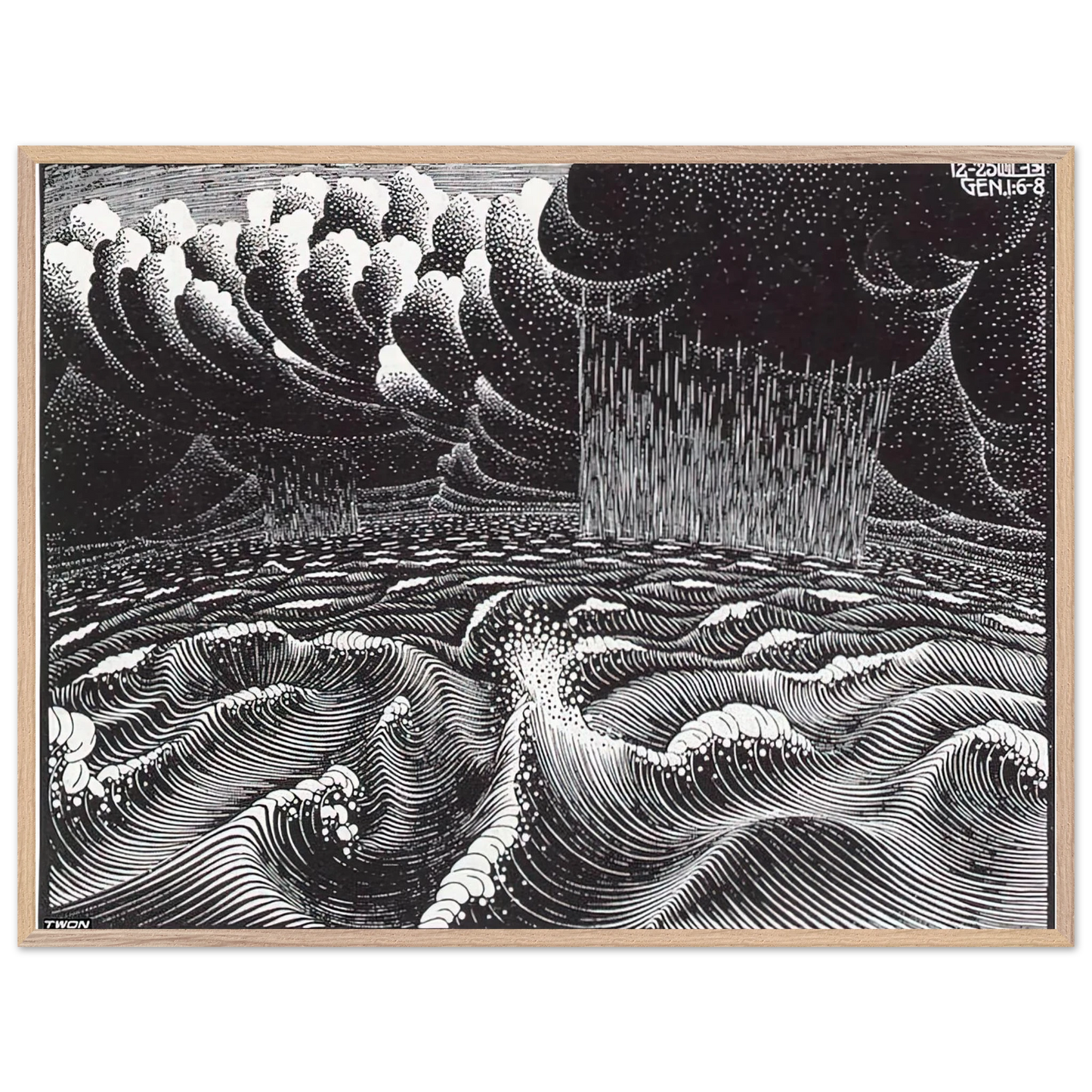 MC Escher - THE 2ND DAY OF THE CREATION Wall Art - 21x29.7 cm / 8x12" - Premium Wooden Framed Poster With Fine Art Paper-canvas - Black frame