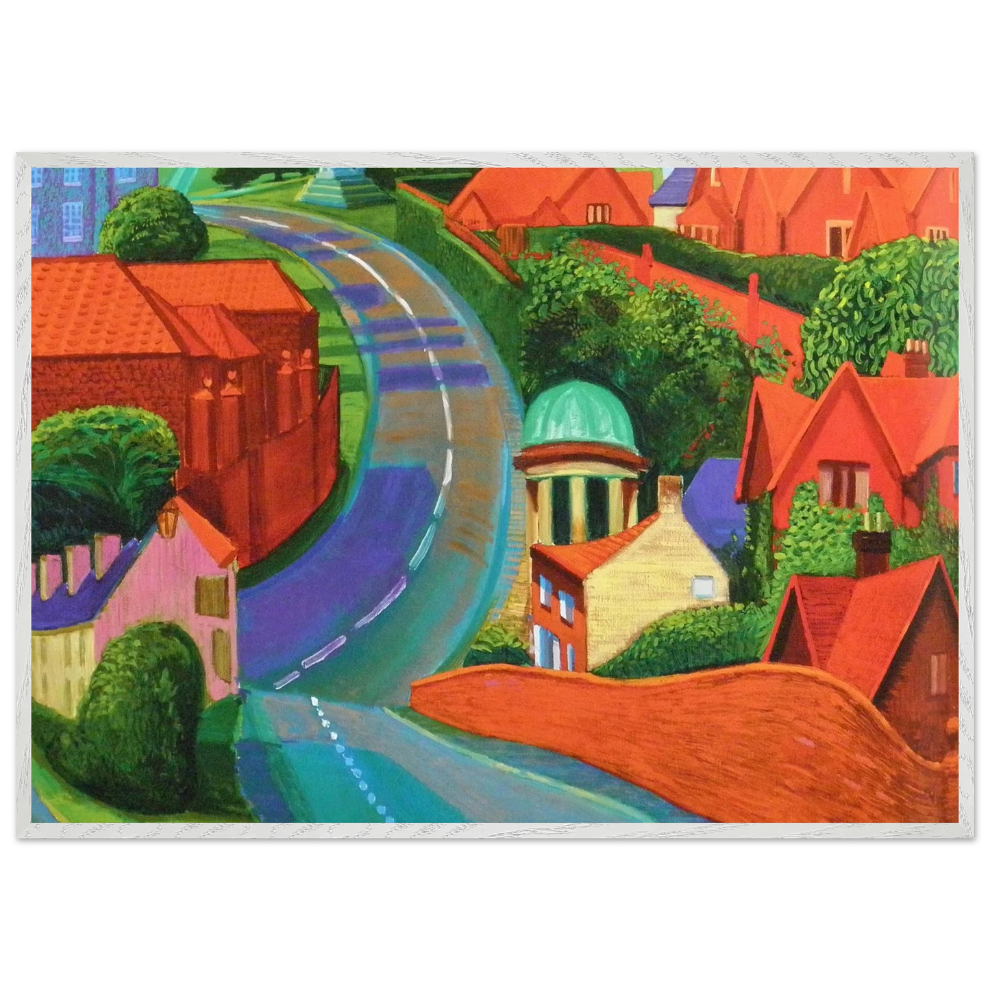 David Hockney - The Road to York Through Sledmere - 40x40 cm / 16x16 inches - Premium Wooden Framed Poster With Fine Art Paper-canvas - Black frame