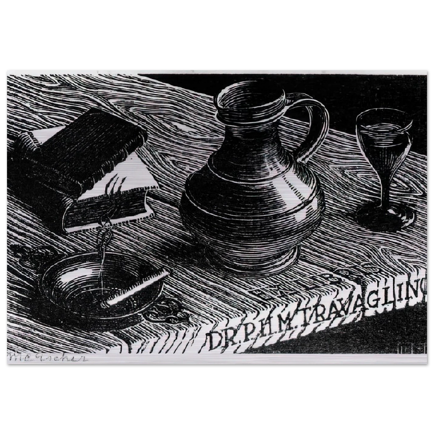BOOKPLATE DR P H M TRAVAGLINO - MC Escher Brushed Aluminum Print - 70x100 cm / 28x40 inches | MC Escher Aluminum Print | MC Escher Prints