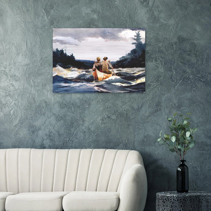 CANOE IN THE RAPIDS - Winslow Homer Brushed Aluminum Print - 70x100 cm / 28x40 inches | Winslow Homer Aluminum Print | Winslow Homer Prints