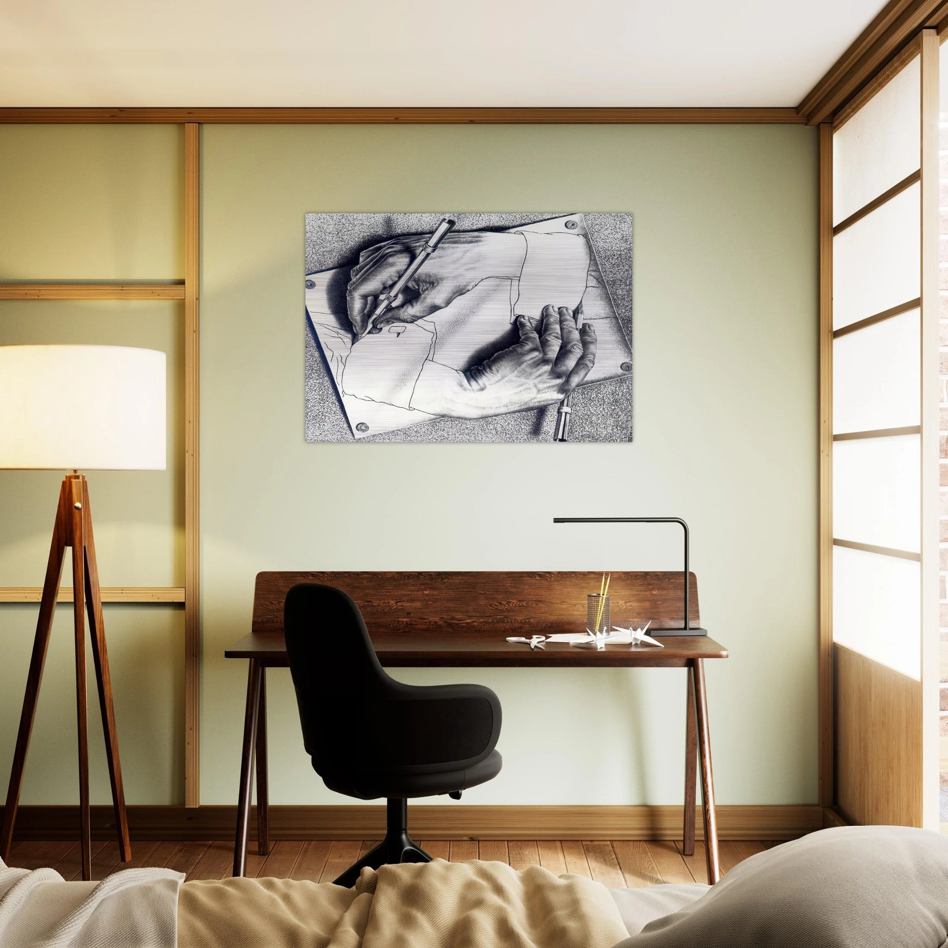 DRAWING HANDS - MC Escher Brushed Aluminum Print - 70x100 cm / 28x40 inches | MC Escher Aluminum Print | MC Escher Prints | Maurits Cornelis Escher Prints
