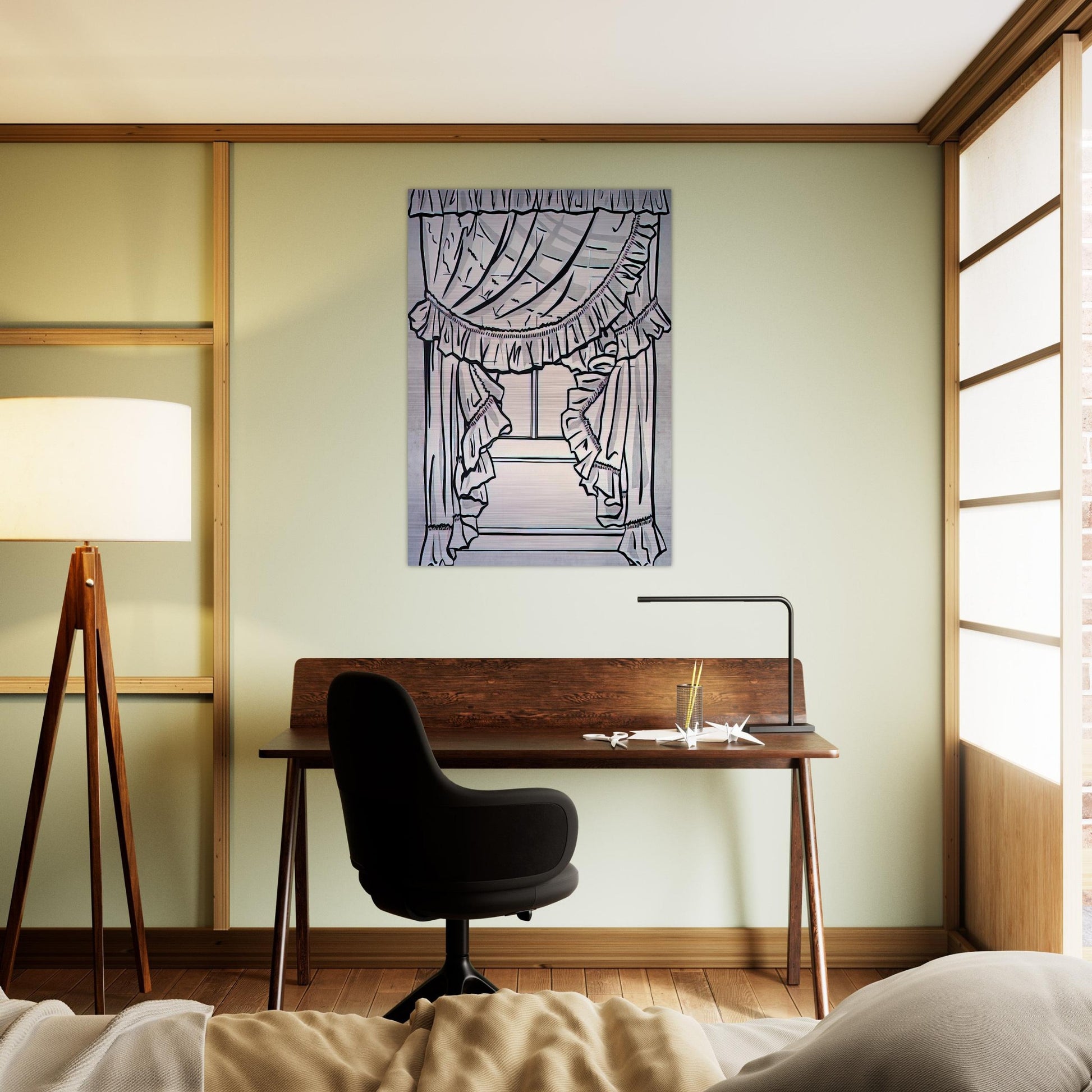 CURTAINS 1962 - Roy Lichtenstein Brushed Aluminum Print - 70x100 cm / 28x40 inches | Roy Lichtenstein Aluminum Print | Roy Lichtenstein Prints