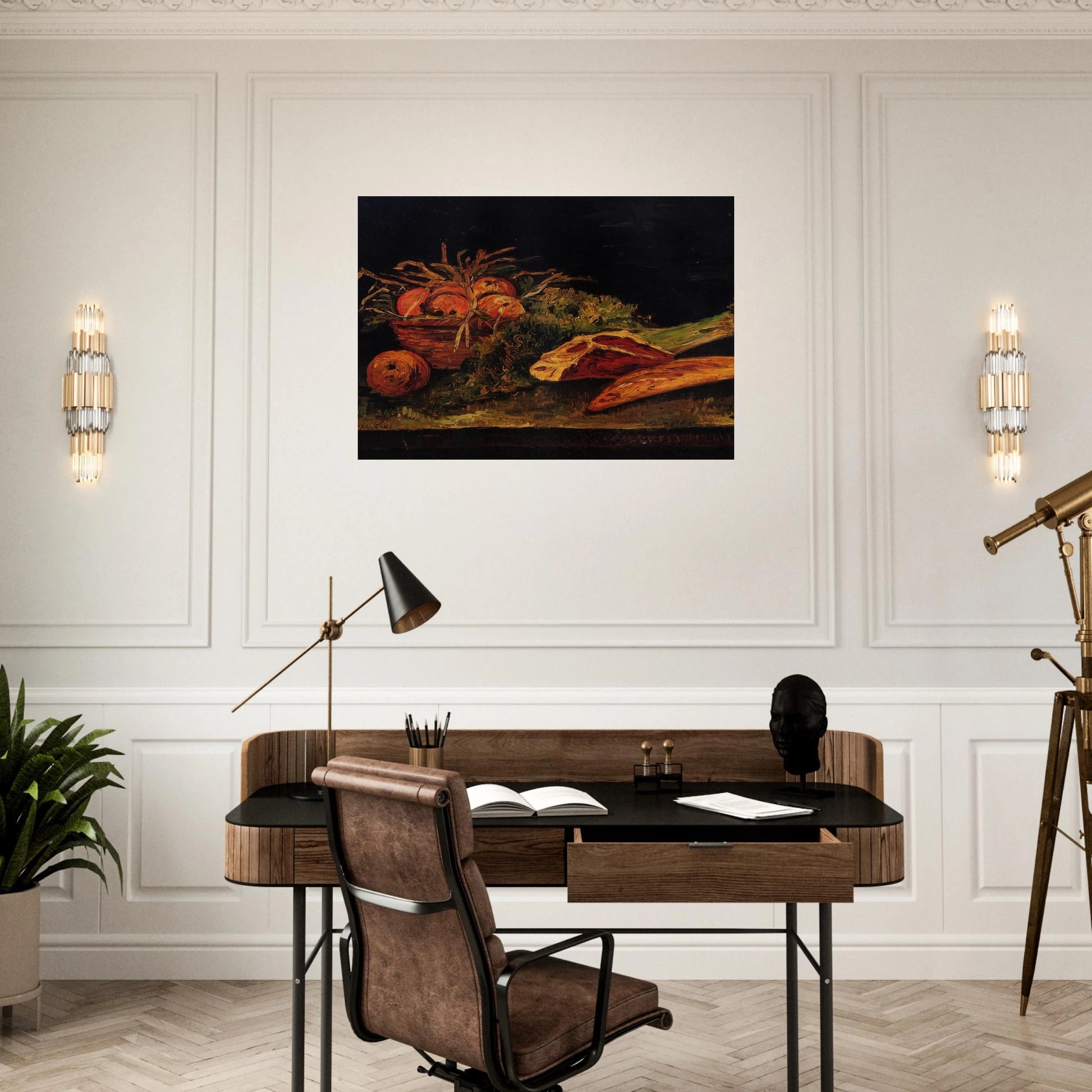 Still Life with Apples, Meat and a Roll - Vincent van Gogh Brushed Aluminum Print - 70x100 cm / 28x40 inches | Vincent van Gogh Aluminum Print | Vincent van Gogh Prints
