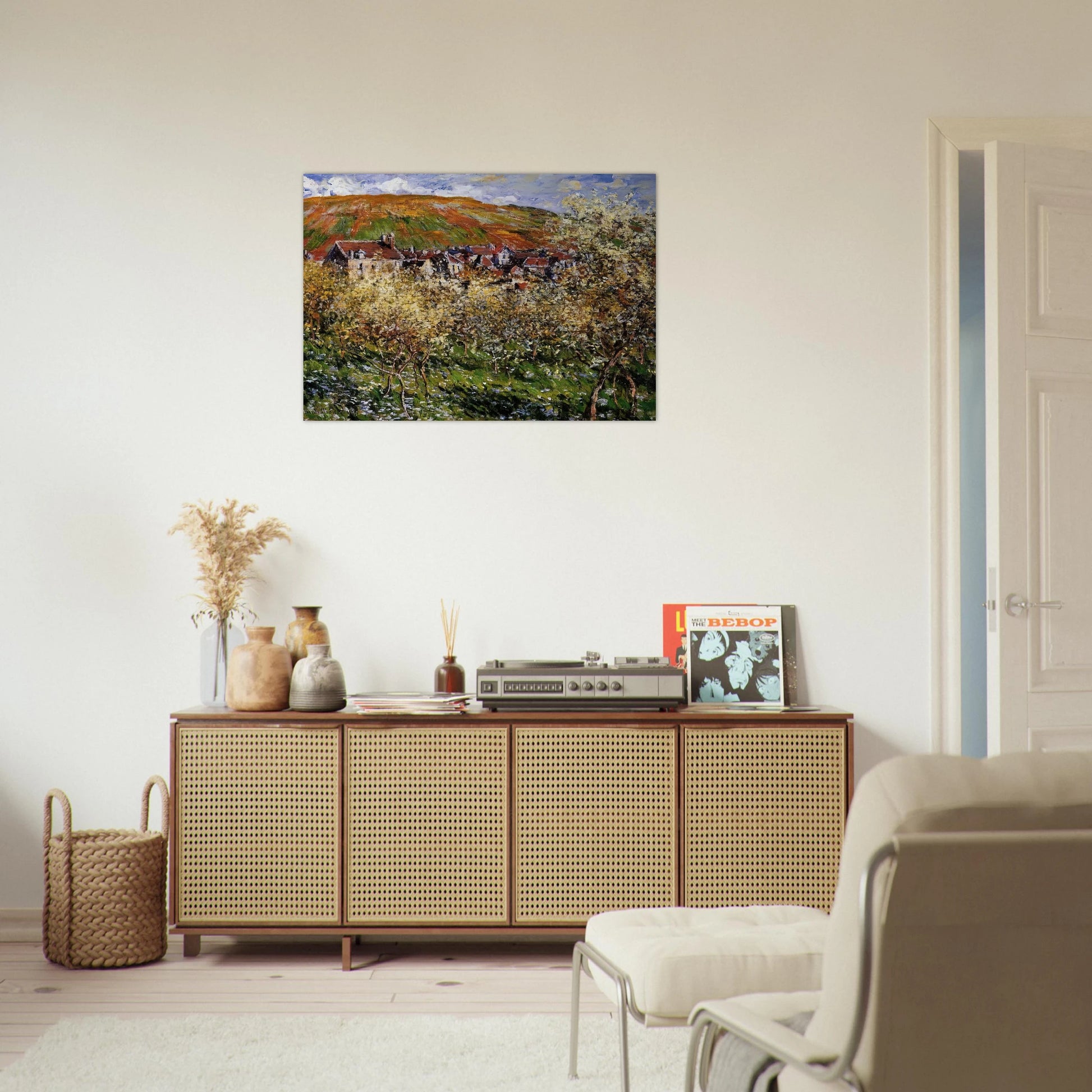 Plum Trees in Blossom at Vetheuil - claude monet Brushed Aluminum Print - 70x100 cm / 28x40 inches | claude monet Aluminum Print | claude monet Prints