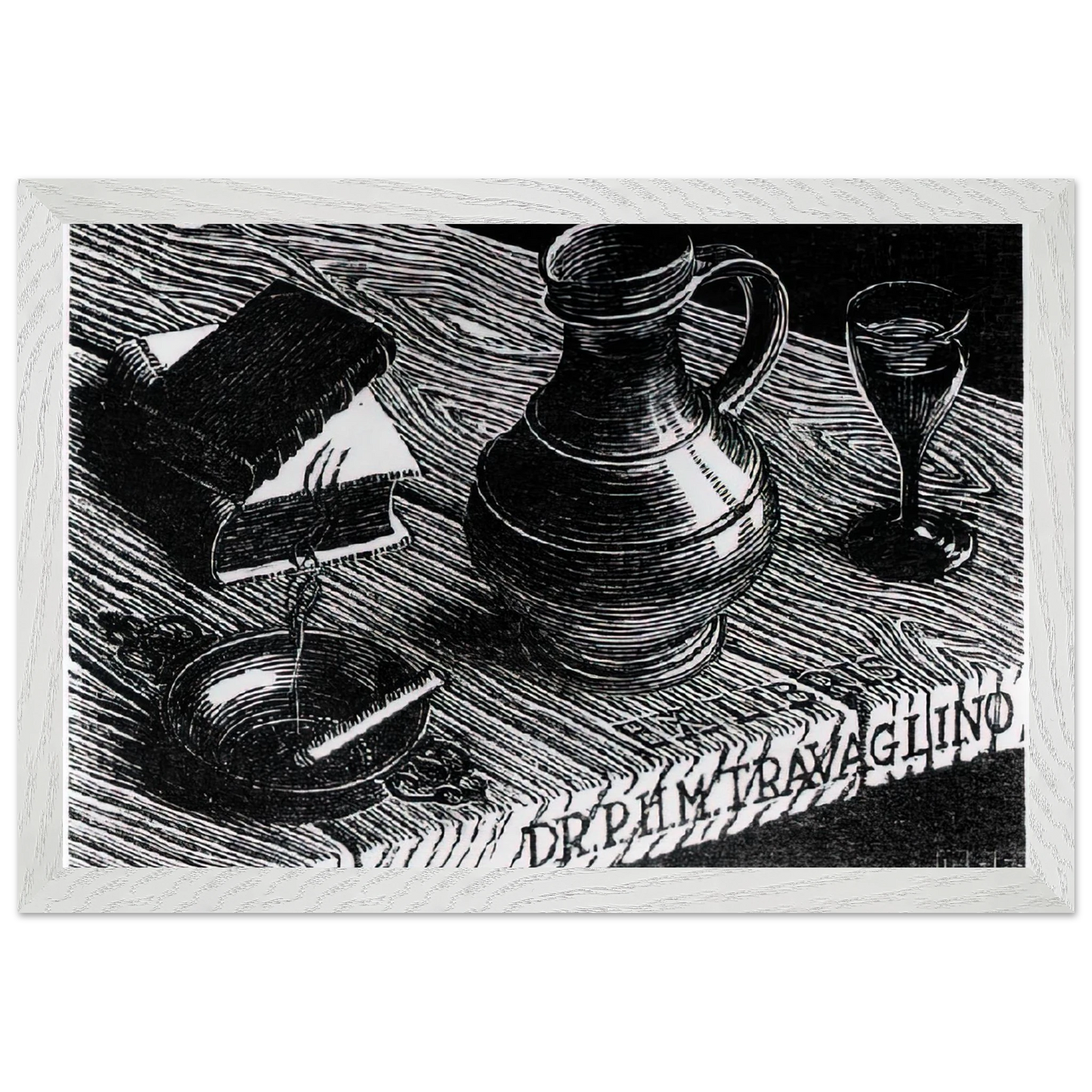 MC Escher - BOOKPLATE DR P H M TRAVAGLINO Wall Art - 60x80 cm / 24x32 inches - Fine Art Poster-canvas - -