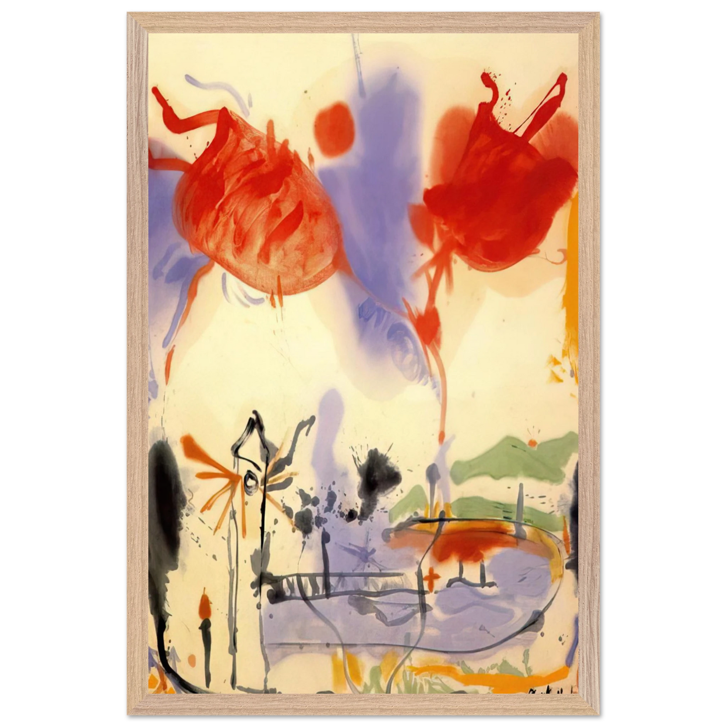 Helen Frankenthaler - Round Trip - 1957 Wall art - 50x70 cm / 20x28 inches - Premium Wooden Framed Poster With Fine Art Paper-canvas - Black frame
