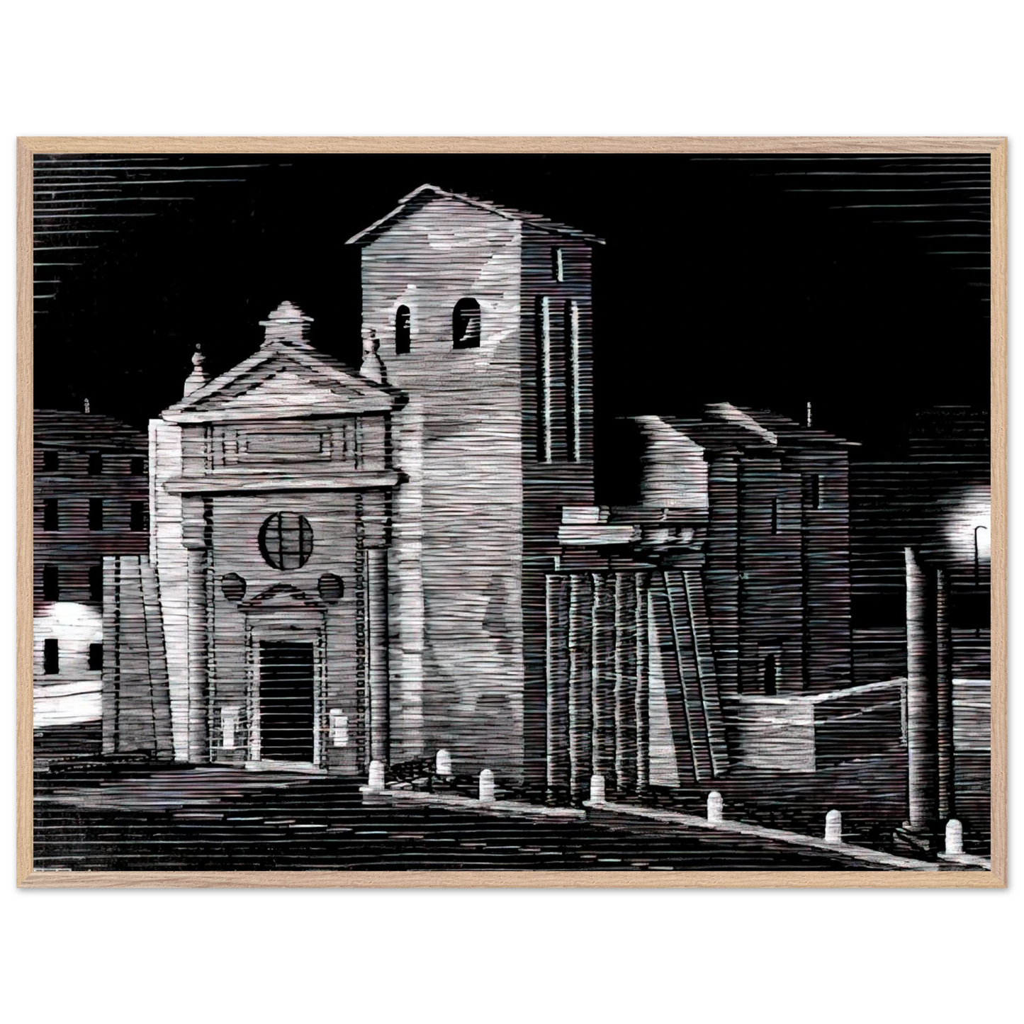 MC Escher - NOCTURNAL ROME Wall Art - 30x40 cm / 12x16 inches - Premium Wooden Framed Poster With Fine Art Paper-canvas - Wood frame