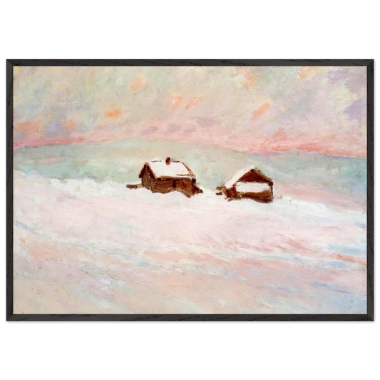Houses in the Snow Norway - claude monet 70x100 cm / 28x40 inches Framed Art Print – Black Wooden Frame