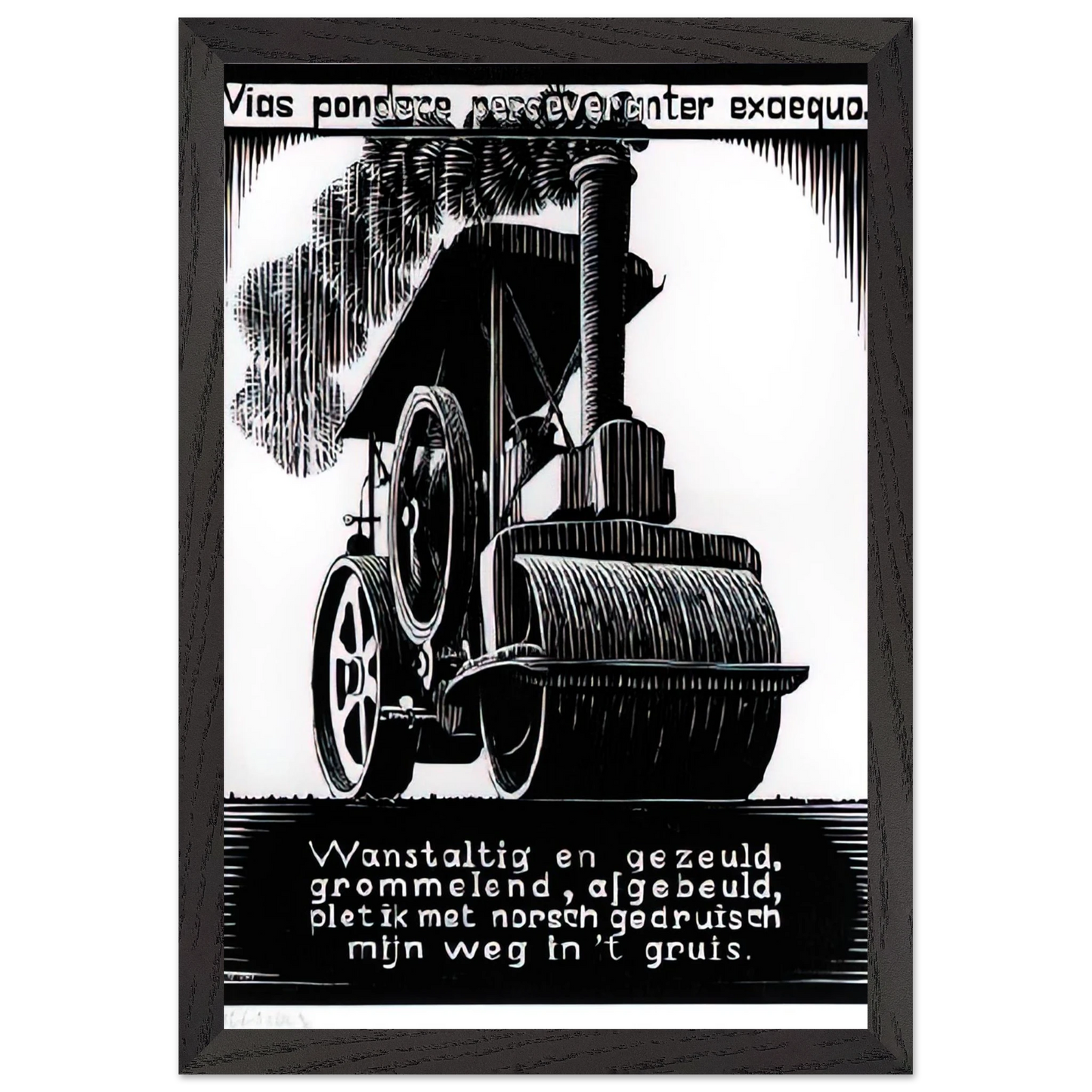 MC Escher - EMBLEMATA STEAMROLLER Wall Art - 21x29.7 cm / 8x12" - Premium Wooden Framed Poster With Fine Art Paper-canvas - Black frame