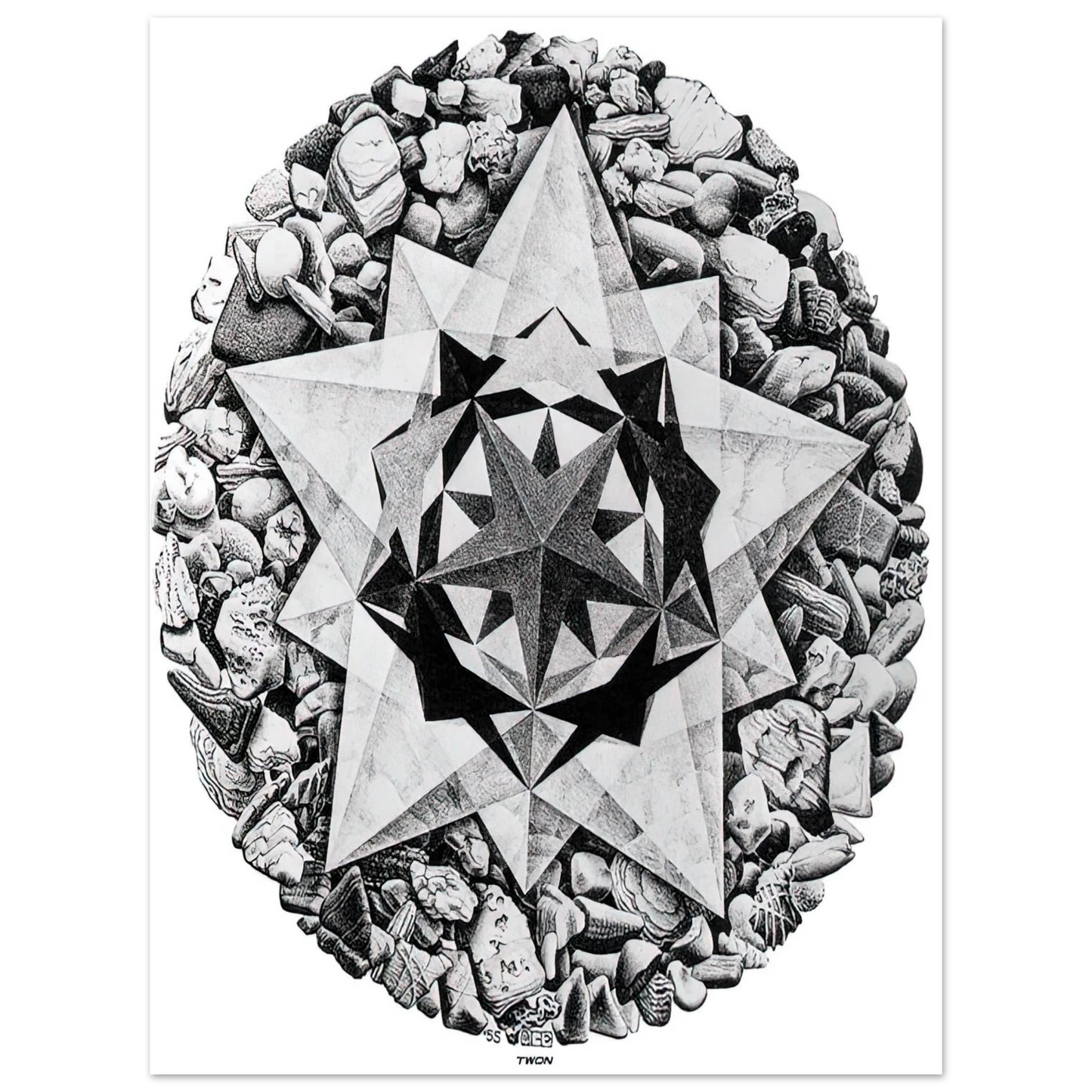 MC Escher - ESCHER (1) Wall Art - 60x80 cm / 24x32 inches - Premium Wooden Framed Poster With Fine Art Paper-canvas - Black frame