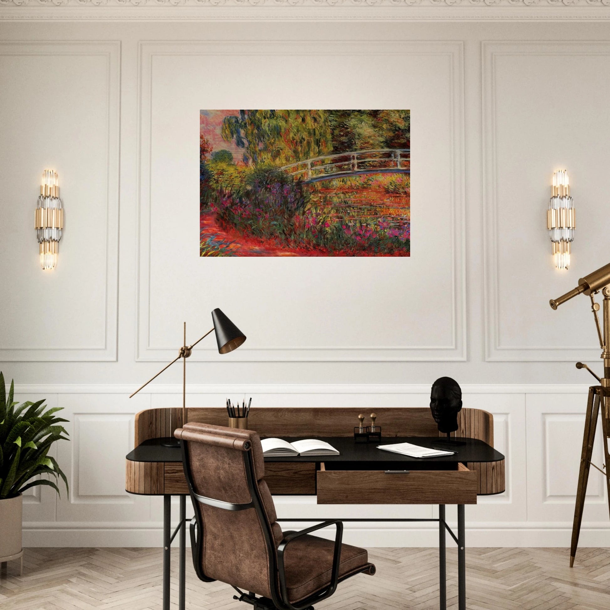 The Japanese Bridge The Water-Lily Pond, Water Irises - claude monet Brushed Aluminum Print - 70x100 cm / 28x40 inches | claude monet Aluminum Print | claude monet Prints
