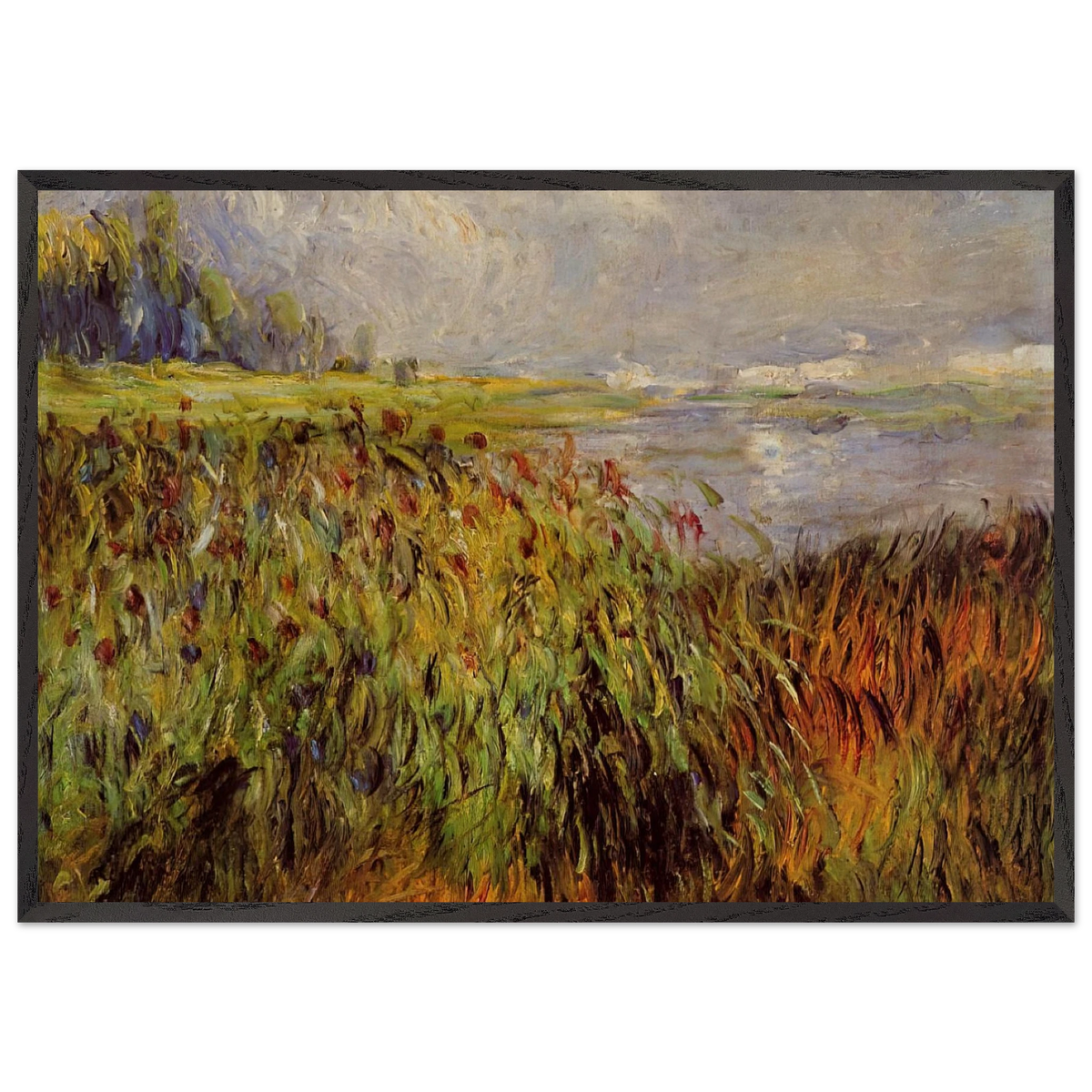 Bulrushes on the Banks of the Seine - Pierre-Auguste Renoir 70x100 cm / 28x40 inches Framed Art Print – Black Wooden Frame