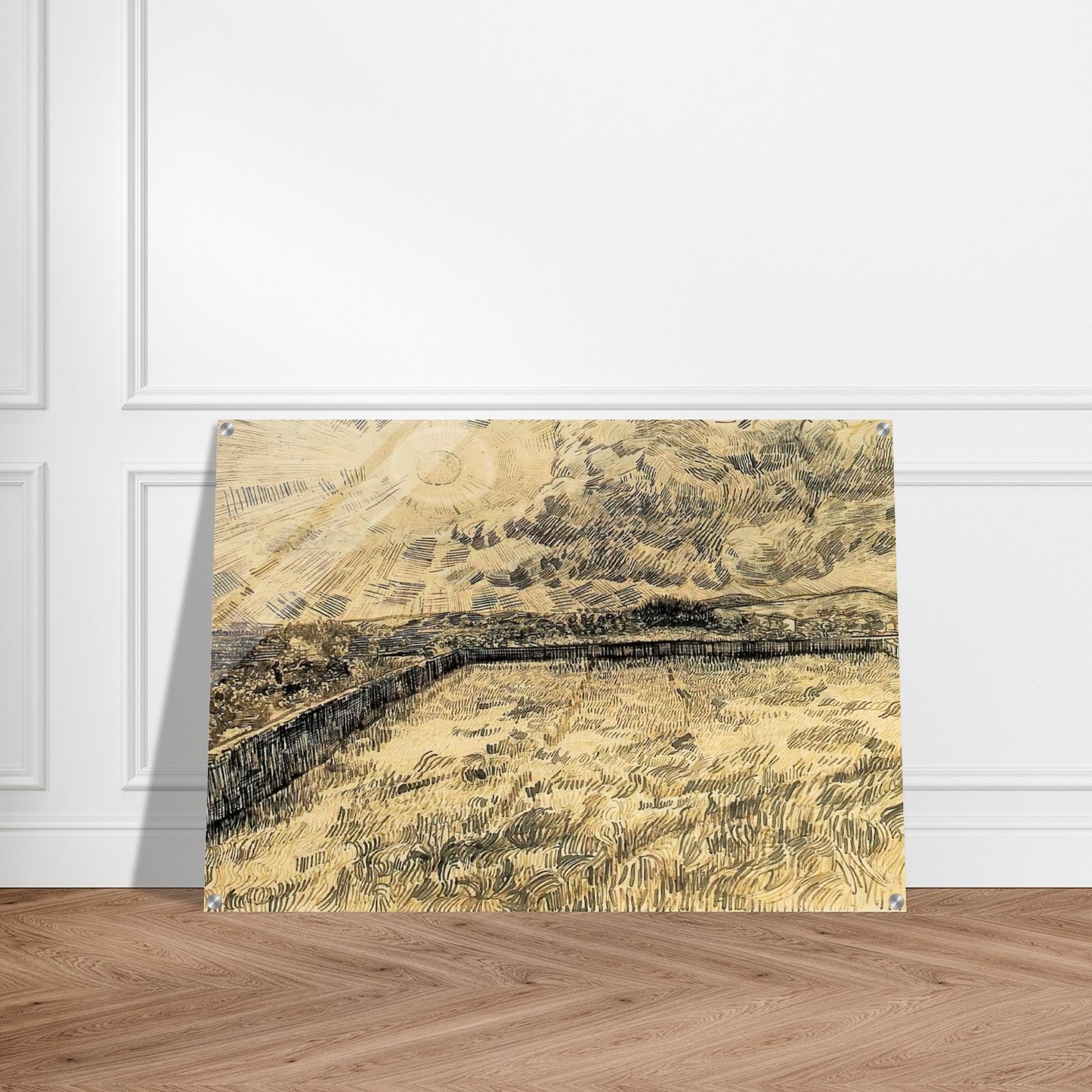 Wheat field with sun and cloud - Vincent van Gogh Acrylic Print - 70x100 cm / 28x40″ inches