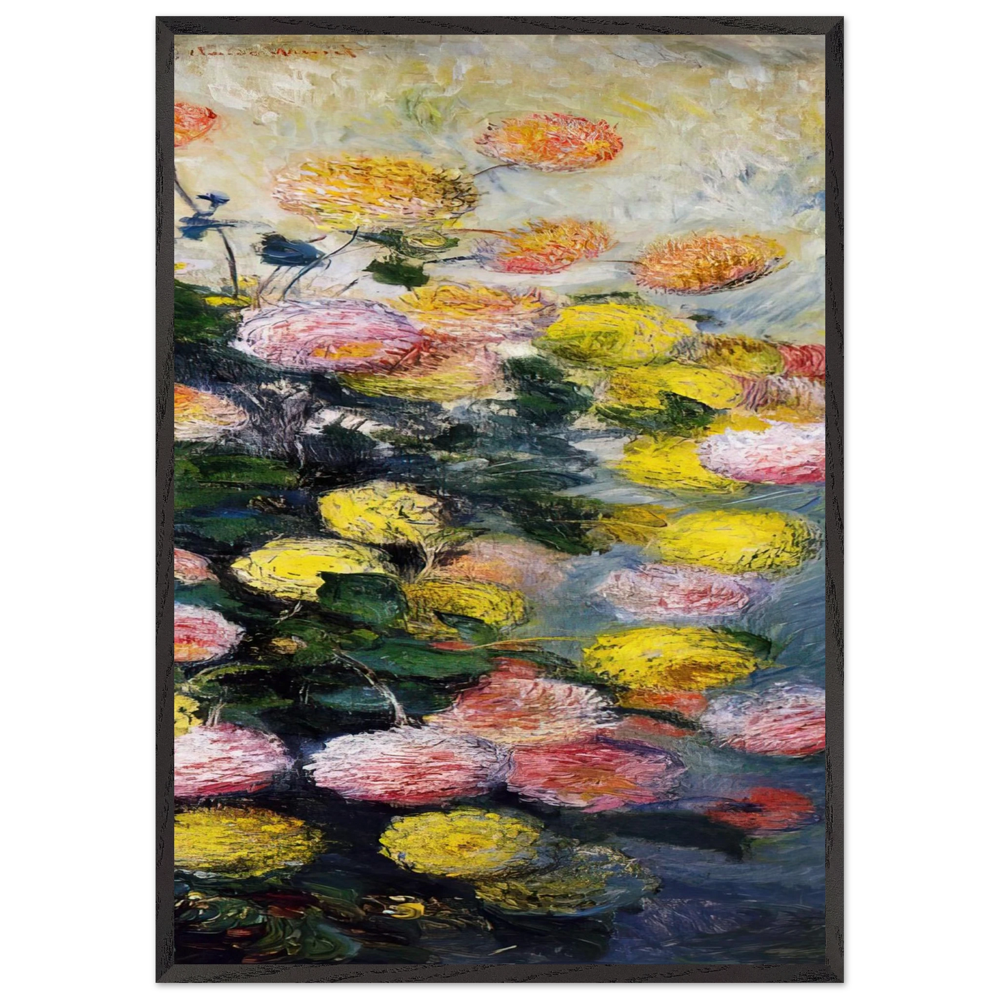 Dahlias 2 - claude monet 70x100 cm / 28x40 inches Framed Art Print – Black Wooden Frame