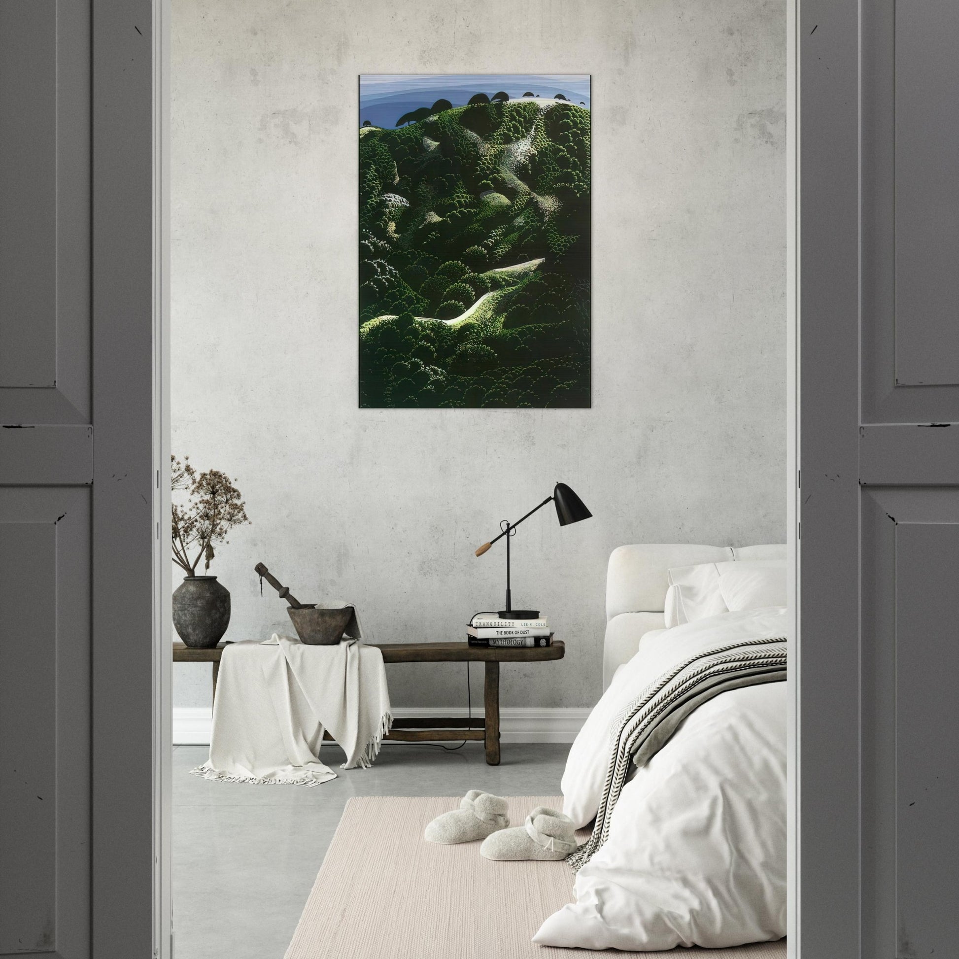 Santa Barbara Mountains - Eyvind Earle Brushed Aluminum Print - 70x100 cm / 28x40 inches | Eyvind Earle Aluminum Print | Eyvind Earle Prints