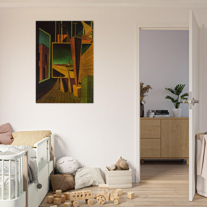 GEOMETRIC COMPOSITION WITH FACTORY LANDSCAPE 1917 - Giorgio de Chirico Brushed Aluminum Print - 70x100 cm / 28x40 inches | Giorgio de Chirico Aluminum Print | Giorgio de Chirico Prints