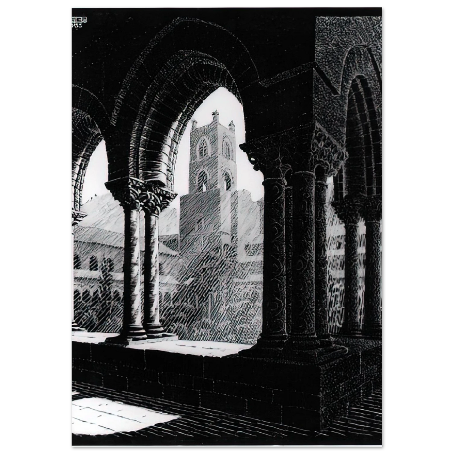 MC Escher - CLOISTER OF MONREALE SICILY Wall Art - 60x80 cm / 24x32 inches - Fine Art Poster-canvas - -