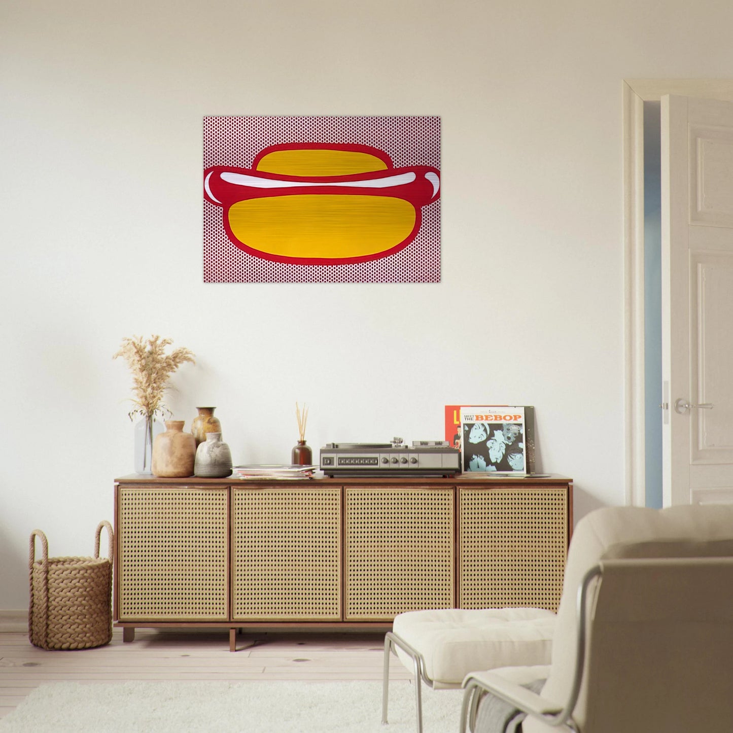 HOT DOG 1964 - Roy Lichtenstein Brushed Aluminum Print - 70x100 cm / 28x40 inches | Roy Lichtenstein Aluminum Print | Roy Lichtenstein Prints