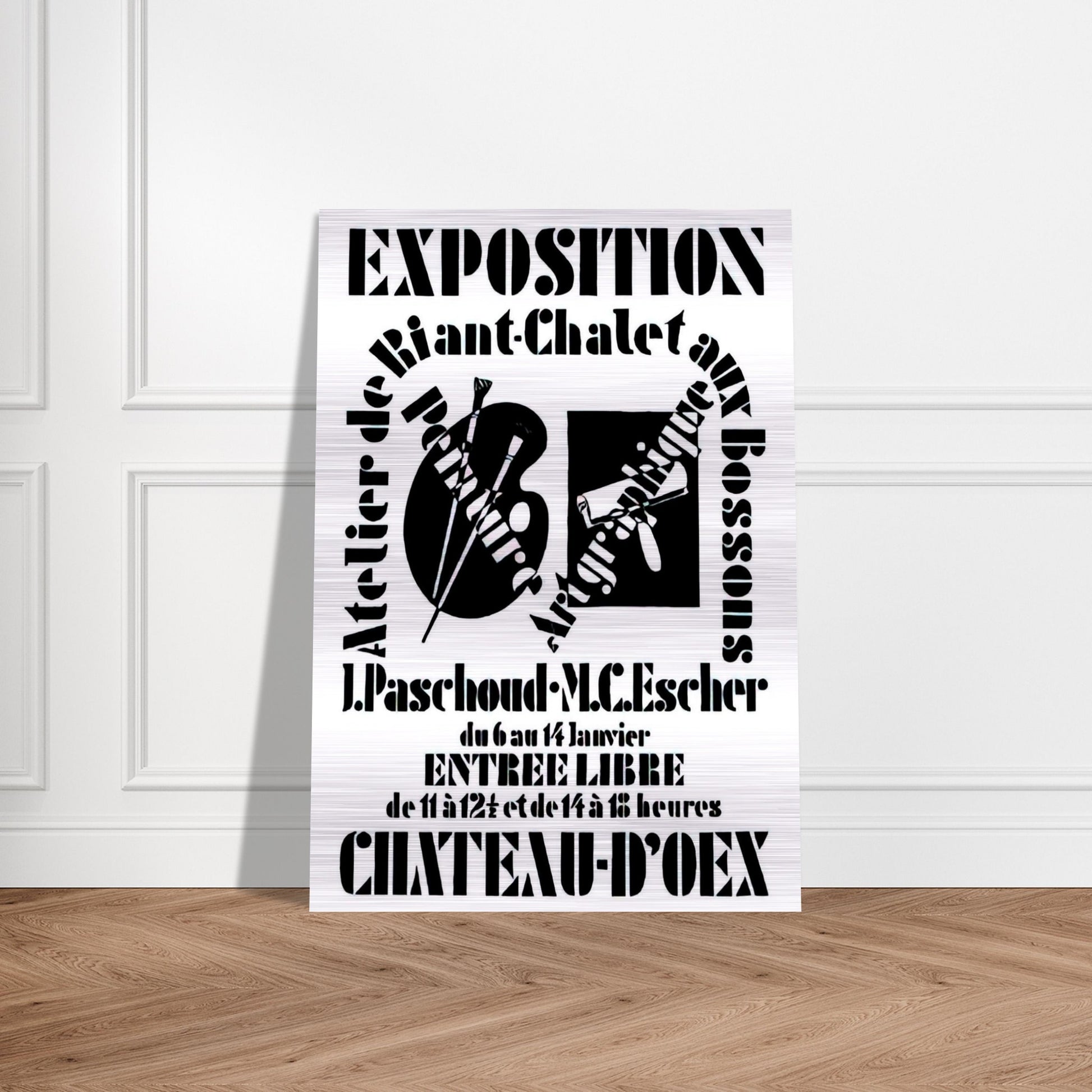 POSTER FOR EXHIBITION JOHN PASCHOUD AND M C ESCHER DECEMBER 1936 1936 - MC Escher Brushed Aluminum Print - 70x100 cm / 28x40 inches | MC Escher Aluminum Print | MC Escher Prints