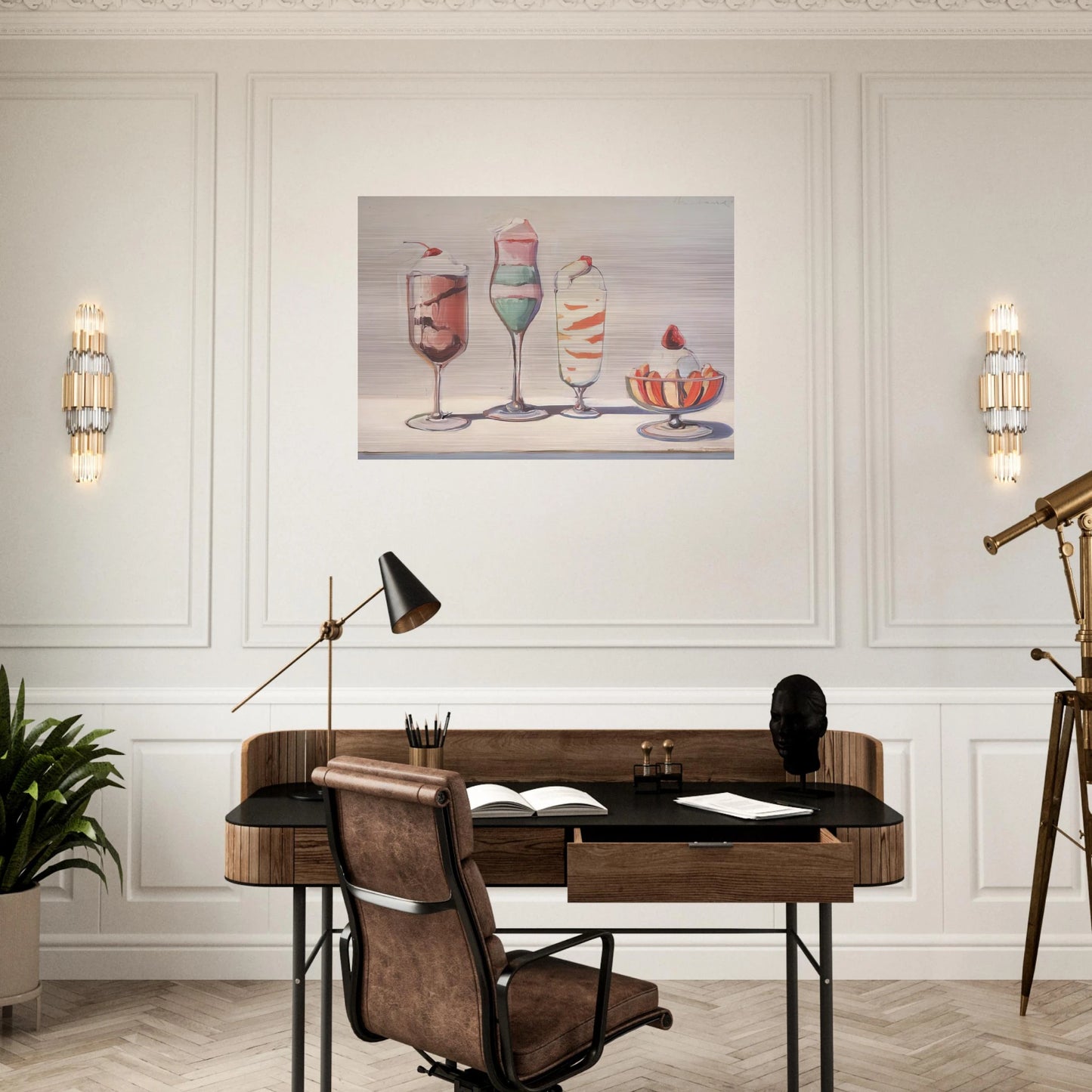 Four Sundaes - Pop Art - Wayne Thiebaud Brushed Aluminum Print - 70x100 cm / 28x40 inches | Wayne Thiebaud Aluminum Print | Wayne Thiebaud Prints