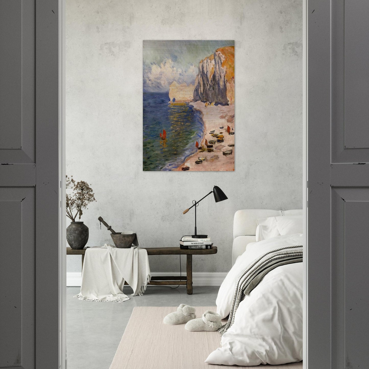 The Beach and the Falaise d'Amont - claude monet Brushed Aluminum Print - 70x100 cm / 28x40 inches | claude monet Aluminum Print | claude monet Prints
