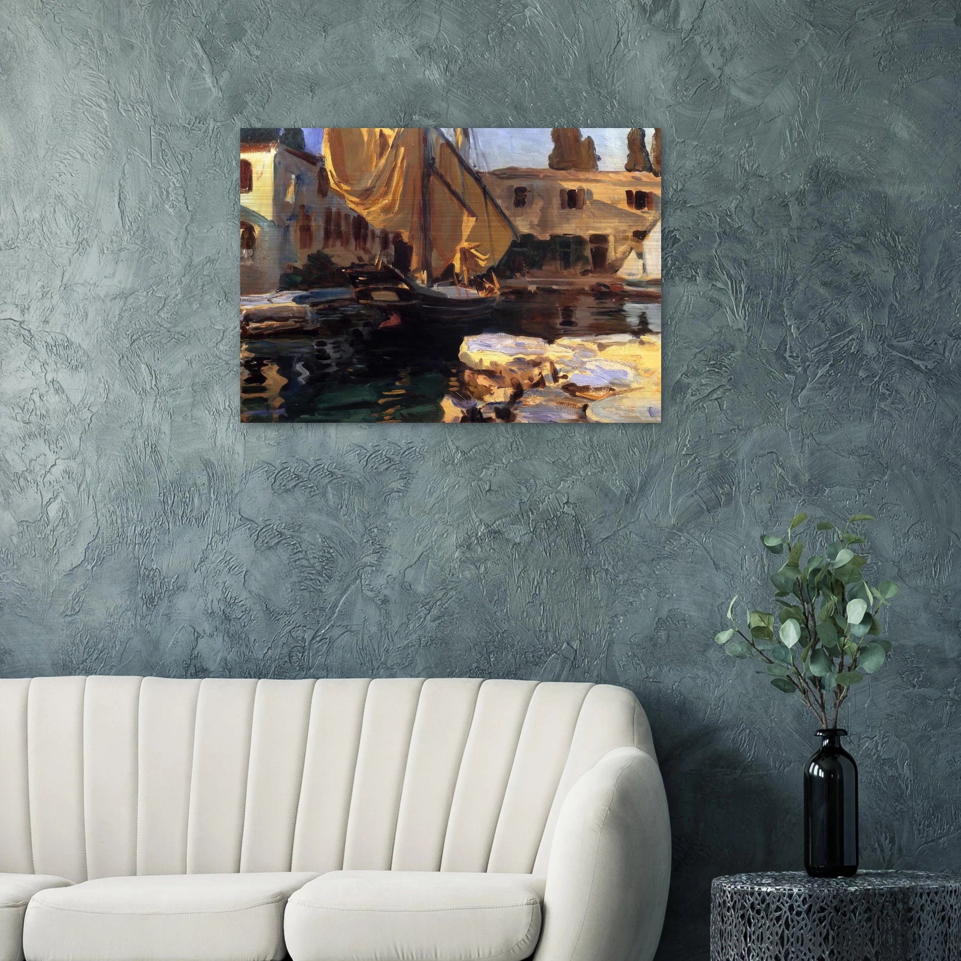 San Vigilio. A Boat with Golden Sail - John Singer Sargent Brushed Aluminum Print - 70x100 cm / 28x40 inches | John Singer Sargent Aluminum Print | John Singer Sargent Prints