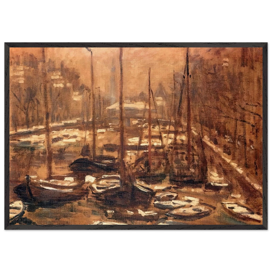 Geldersekade of Amsterdam Invierno - claude monet 70x100 cm / 28x40 inches Framed Art Print – Black Wooden Frame