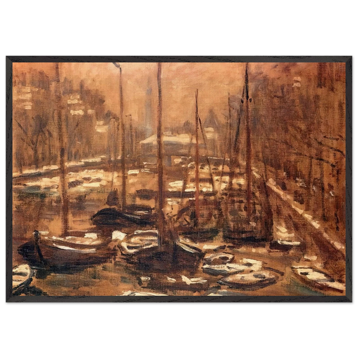 Geldersekade of Amsterdam Invierno - claude monet 70x100 cm / 28x40 inches Framed Art Print – Black Wooden Frame