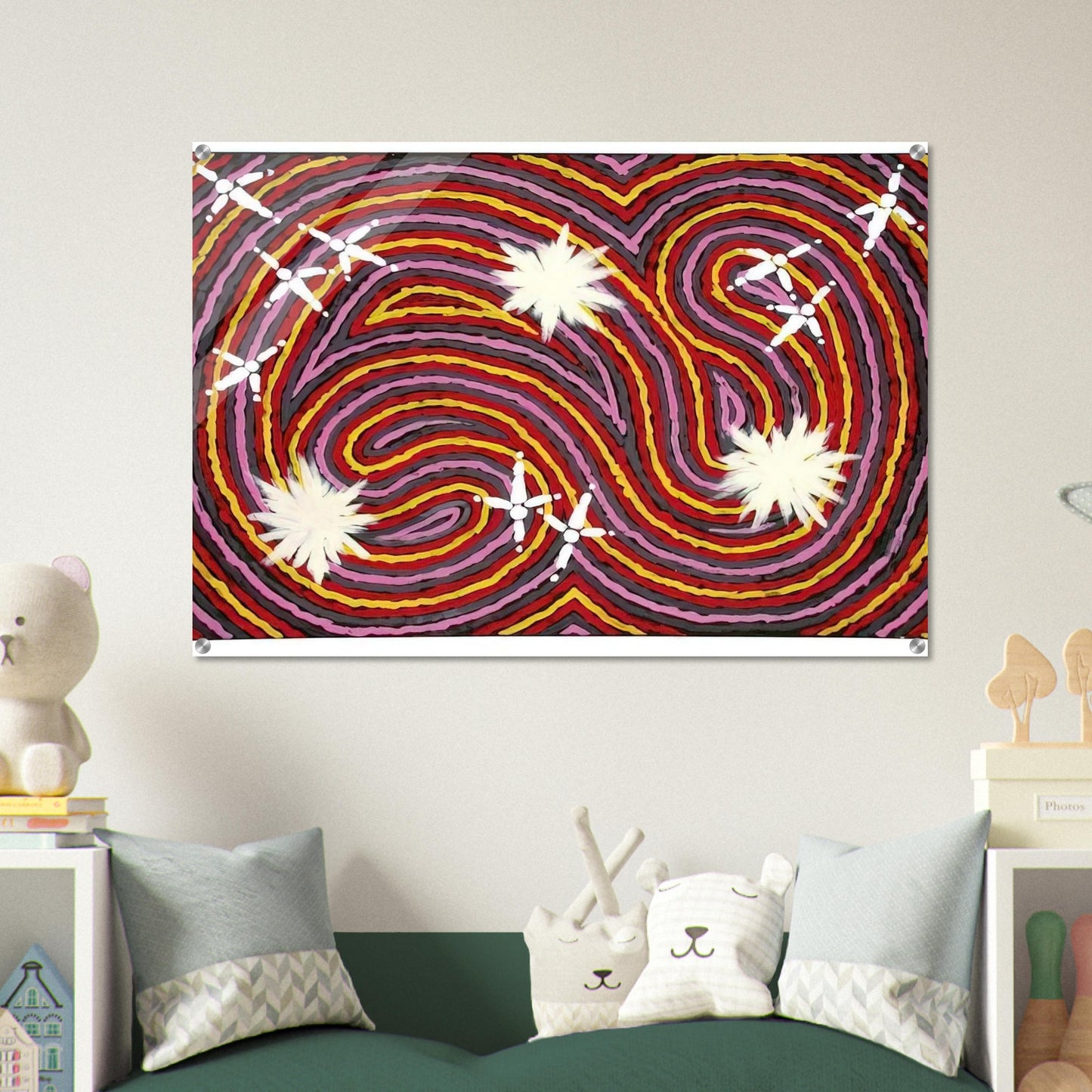 Rêve Ver De Terre Et Du Corbeau - 1999 - Clifford Possum Tjapaltjarri Acrylic Print - 70x100 cm / 28x40″ inches