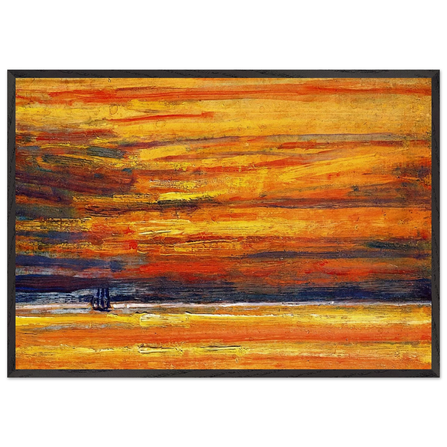 Sailing Vessel at Sea Sunset - Childe Hassam 70x100 cm / 28x40 inches Framed Art Print – Black Wooden Frame