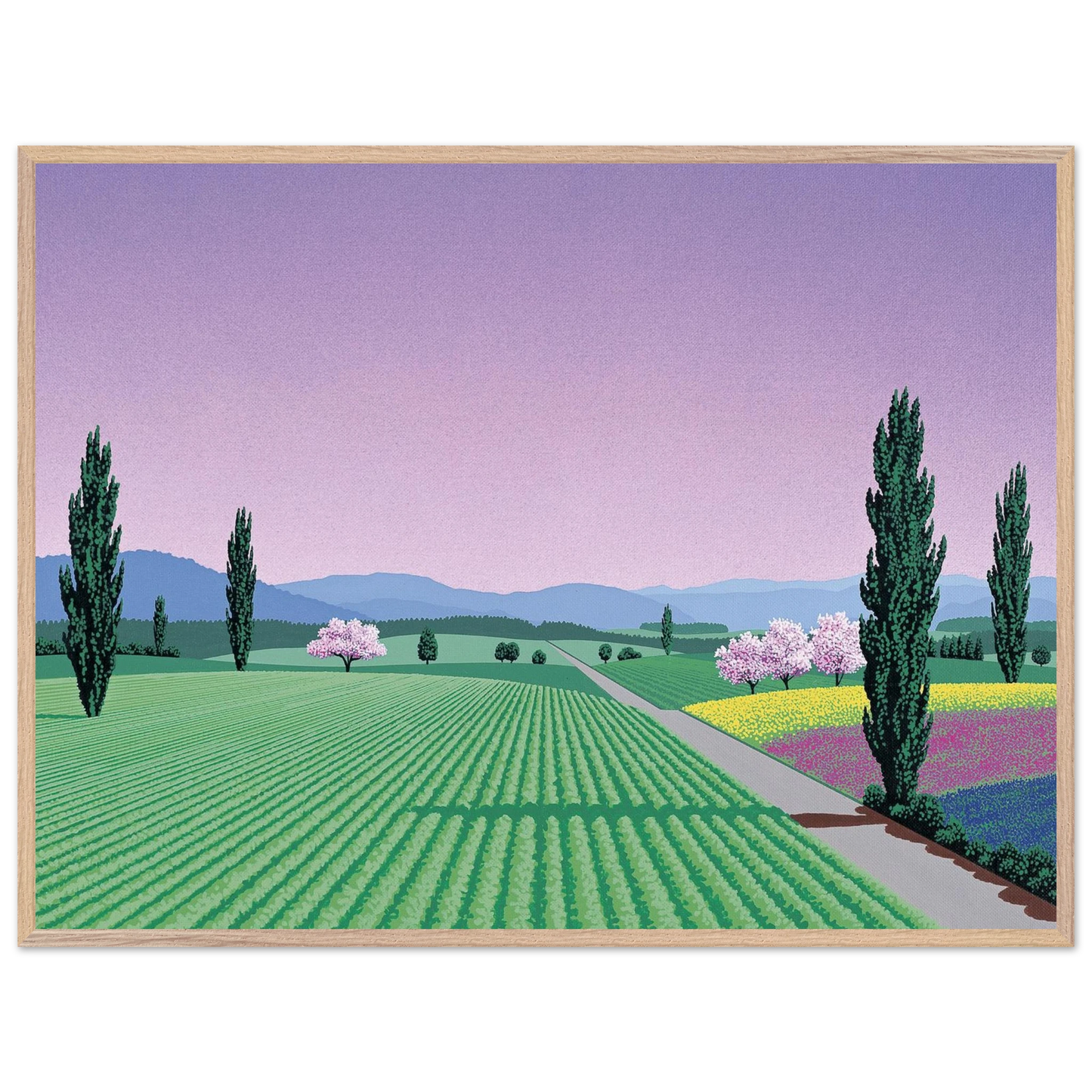 Hiroshi Nagai - Farmlands Wall Art - 30x40 cm / 12x16 inches - Premium Wooden Framed Poster With Fine Art Paper - White frame