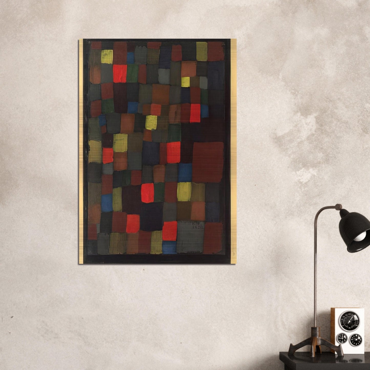 ABSTRACT COLOUR HARMONY IN SQUARES WITH VERMILLION ACCENTS 1924 - Paul Klee Brushed Aluminum Print - 70x100 cm / 28x40 inches | Paul Klee Aluminum Print | Paul Klee Prints