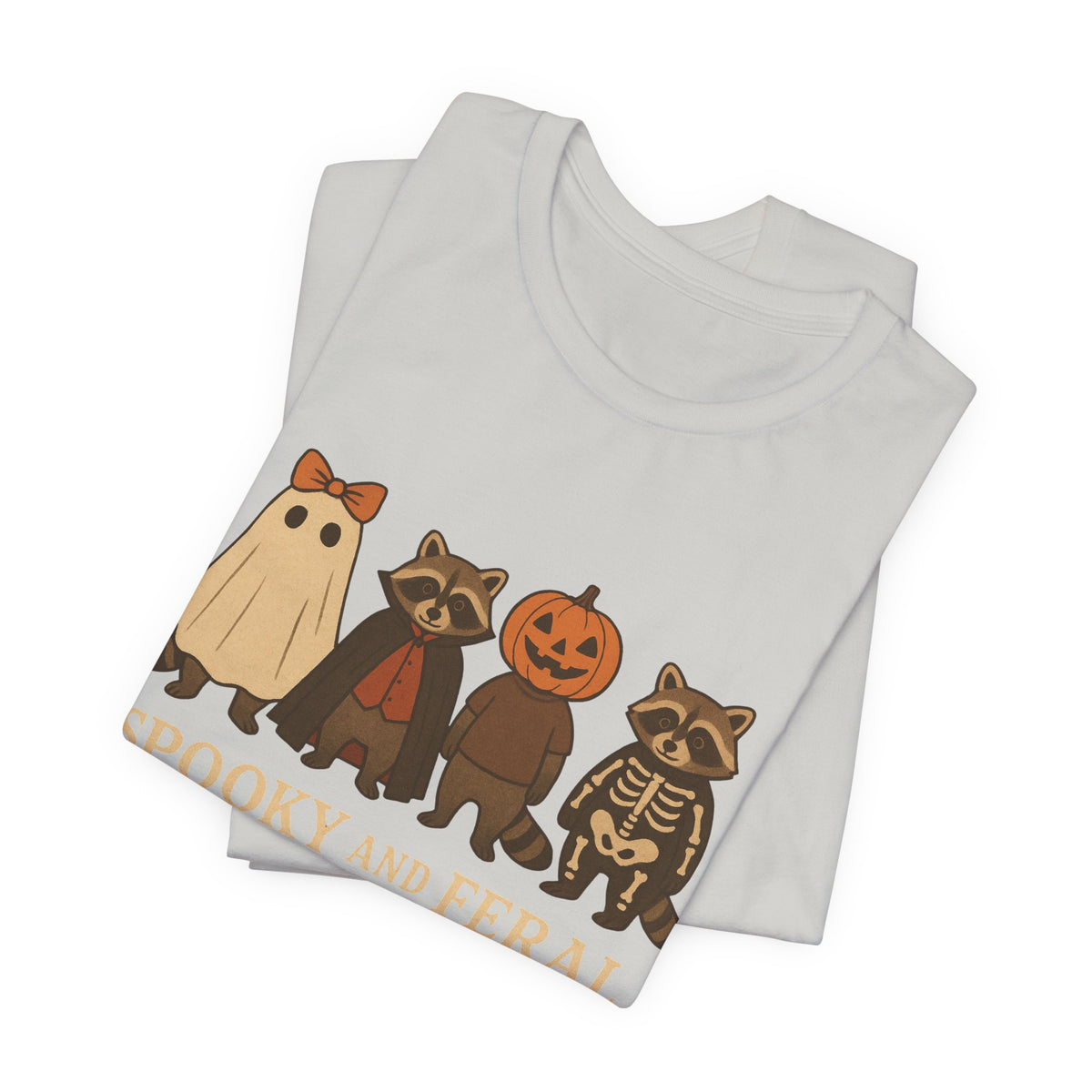 T-shirt "Raton laveur effrayant", T-shirt Halloween drôle à motifs, T-shirt vintage automne mignon, T-shirt tendance femme pour Halloween, T-shirt "Raton laveur sauvage"