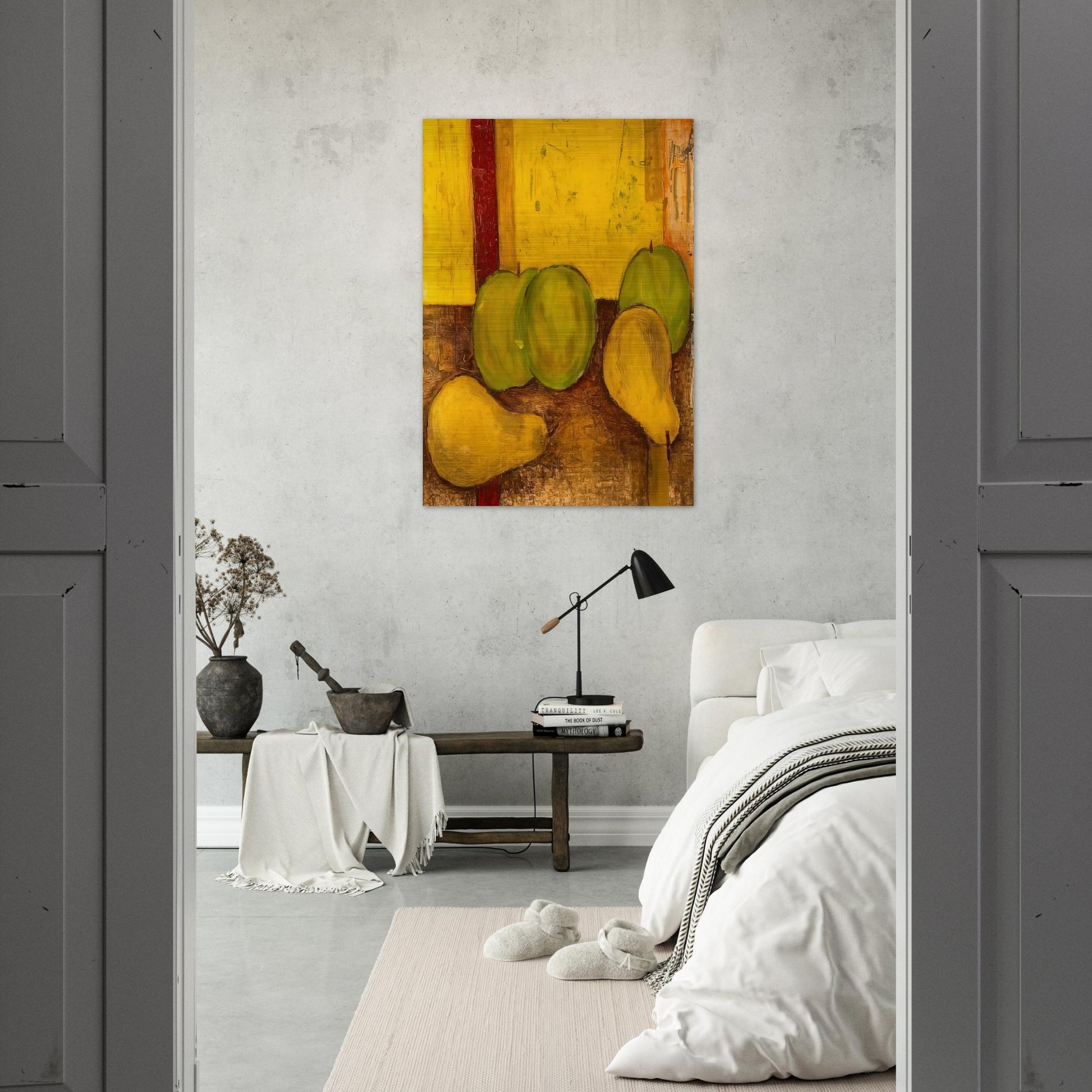 Still life with green apples and pears - 1948 - Forrest Bess Brushed Aluminum Print - 70x100 cm / 28x40 inches | Forrest Bess Aluminum Print | Forrest Bess Prints